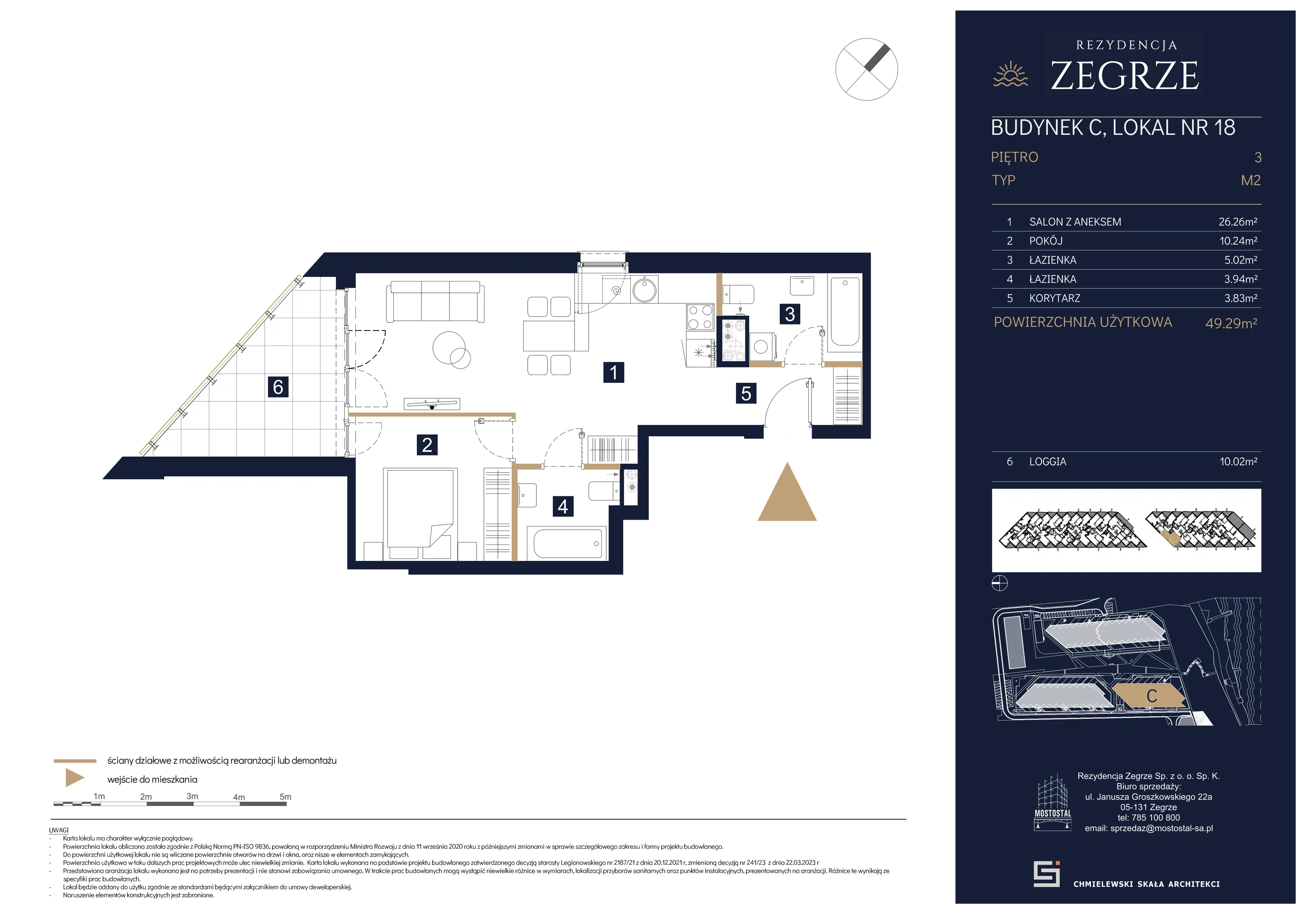 2 pokoje, mieszkanie 49,29 m², piętro 3, oferta nr C-A18, Rezydencja Zegrze III, Zegrze, ul. Groszkowskiego 22A