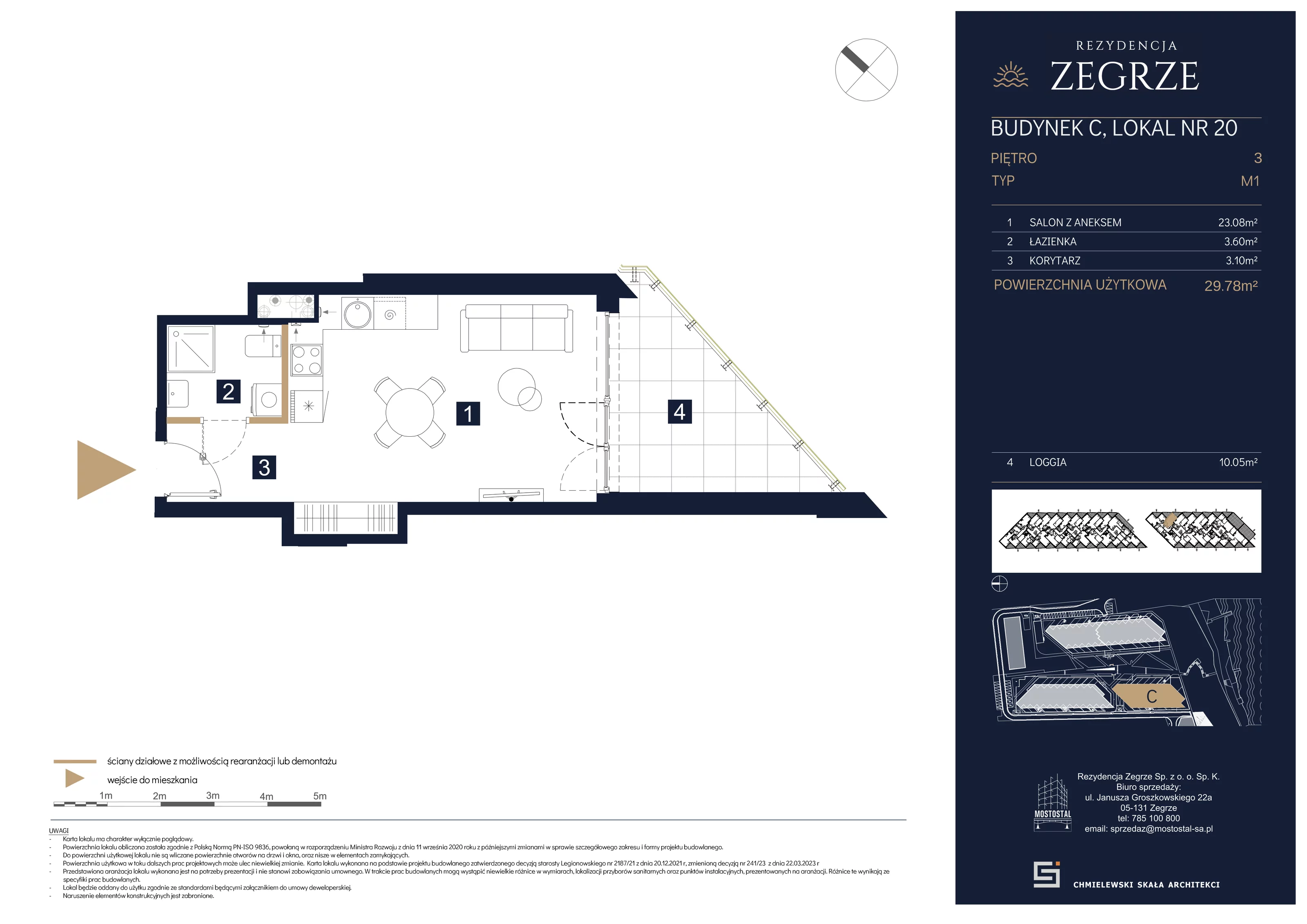 1 pokój, mieszkanie 29,78 m², piętro 3, oferta nr C-A20, Rezydencja Zegrze III, Zegrze, ul. Groszkowskiego 22A