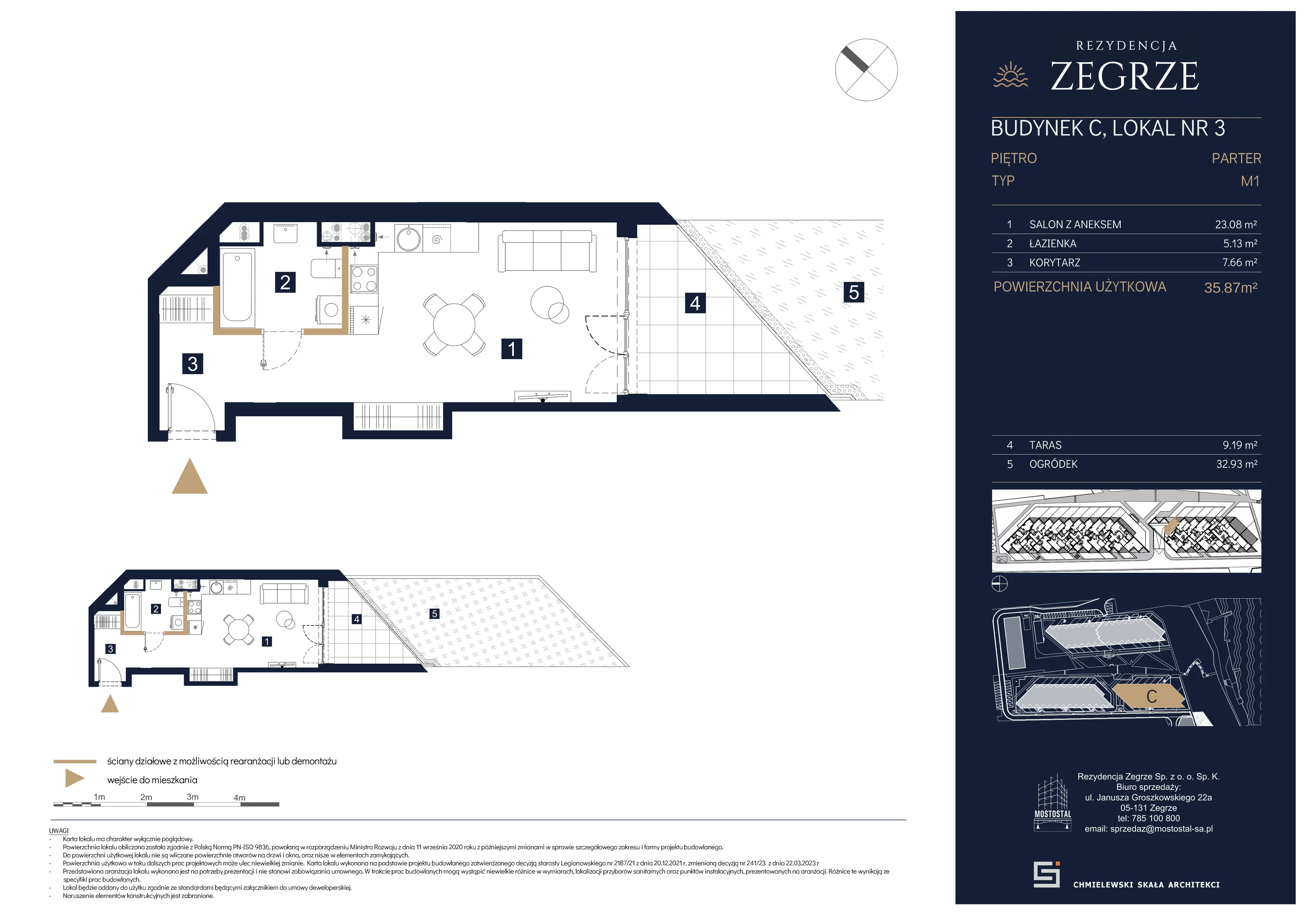 1 pokój, apartament 35,87 m², parter, oferta nr C-A03, Rezydencja Zegrze III, Zegrze, ul. Groszkowskiego 22A