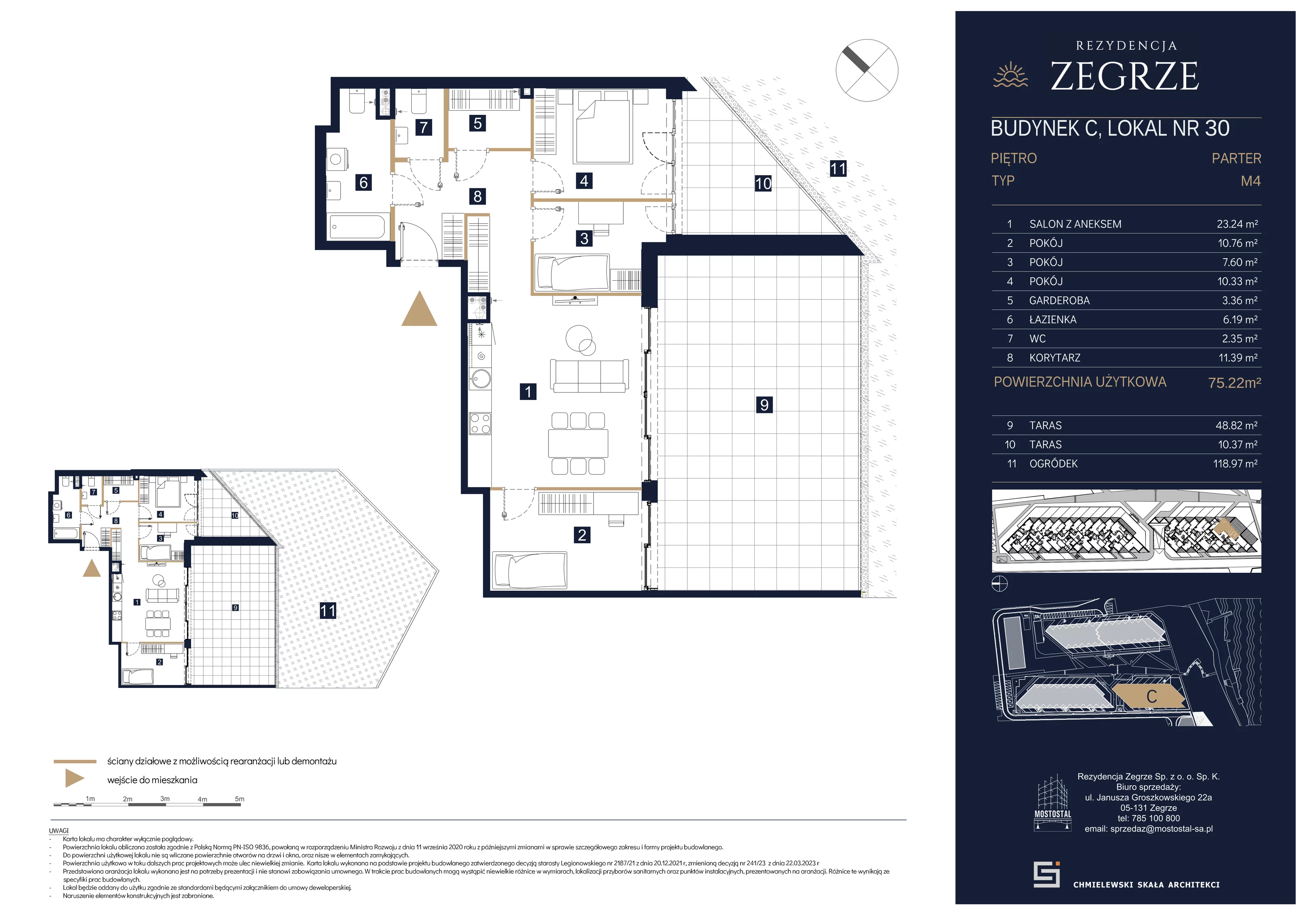 4 pokoje, mieszkanie 75,22 m², parter, oferta nr C-B30, Rezydencja Zegrze III, Zegrze, ul. Groszkowskiego 22A
