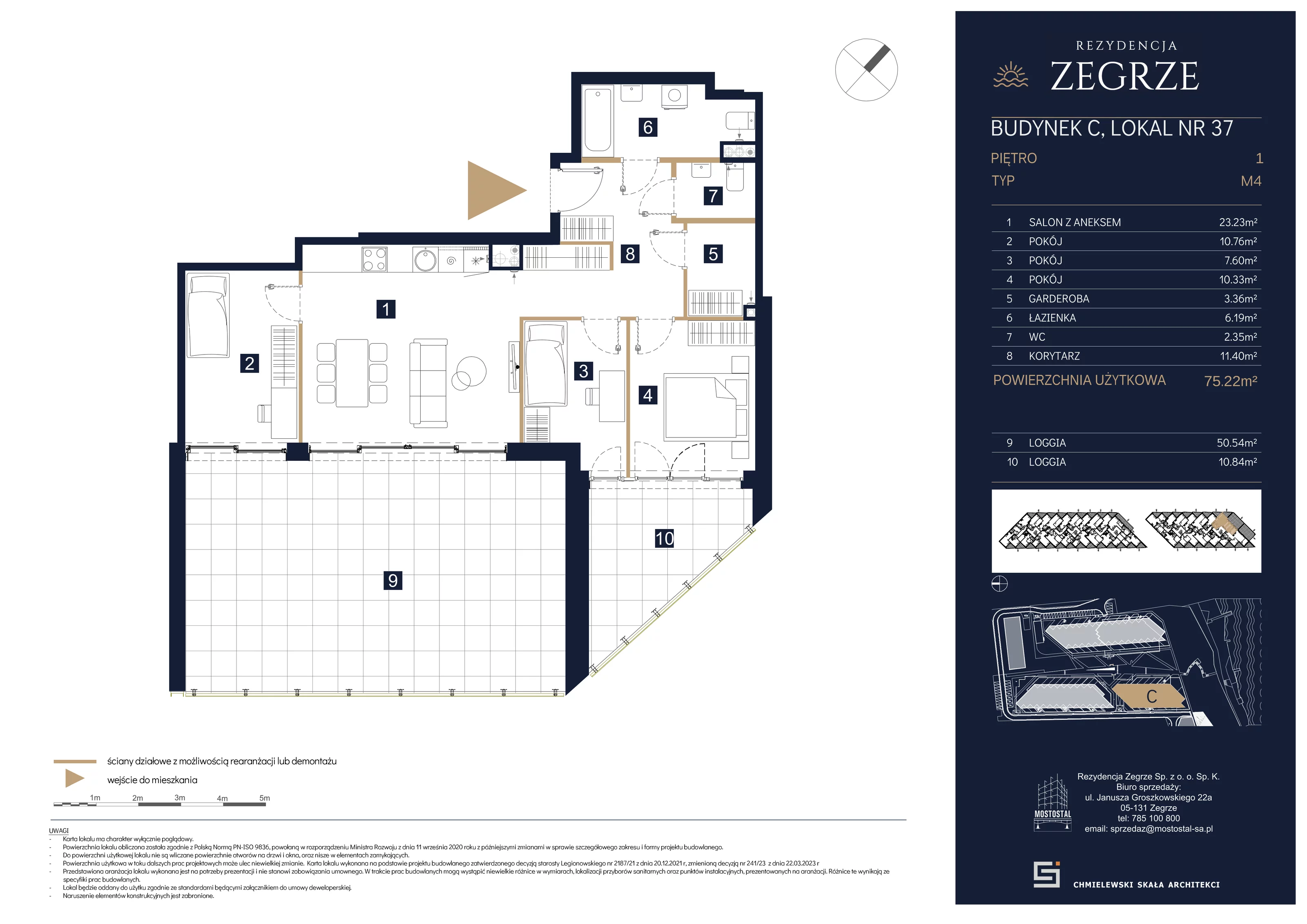 4 pokoje, mieszkanie 75,22 m², piętro 1, oferta nr C-B37, Rezydencja Zegrze III, Zegrze, ul. Groszkowskiego 22A