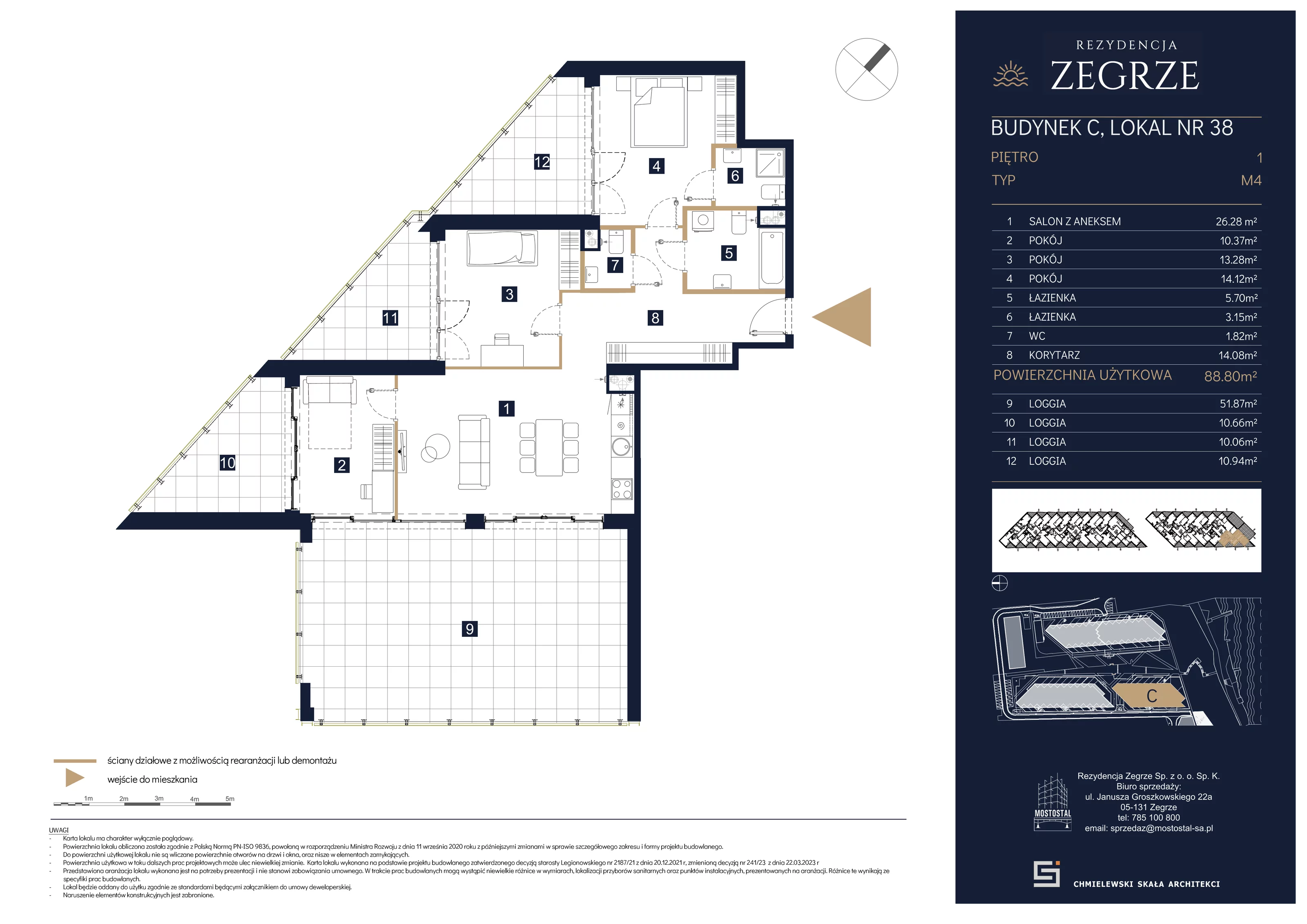 4 pokoje, mieszkanie 88,80 m², piętro 1, oferta nr C-B38, Rezydencja Zegrze III, Zegrze, ul. Groszkowskiego 22A