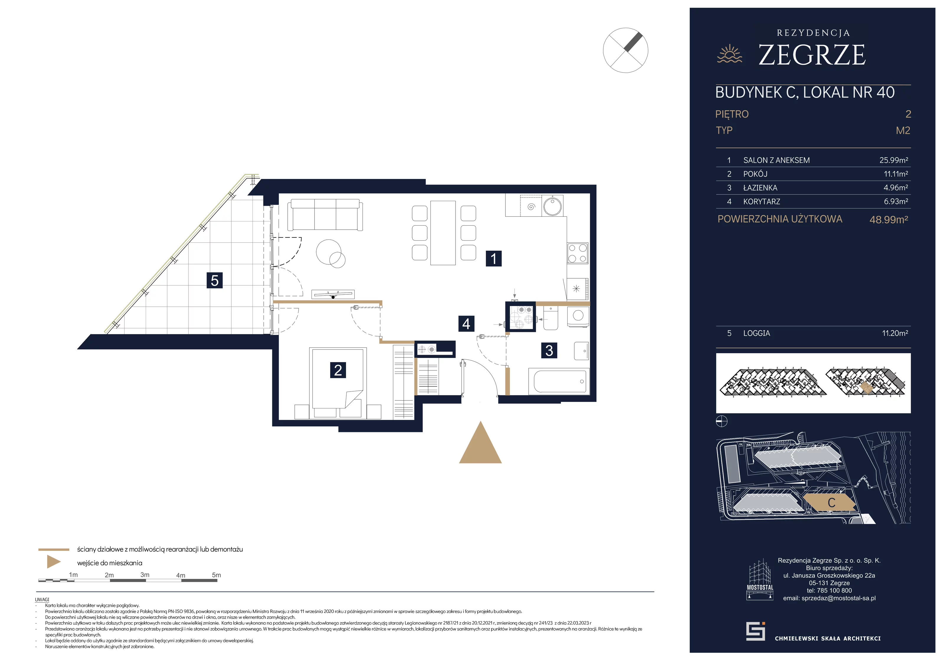 2 pokoje, mieszkanie 48,99 m², piętro 2, oferta nr C-B40, Rezydencja Zegrze III, Zegrze, ul. Groszkowskiego 22A