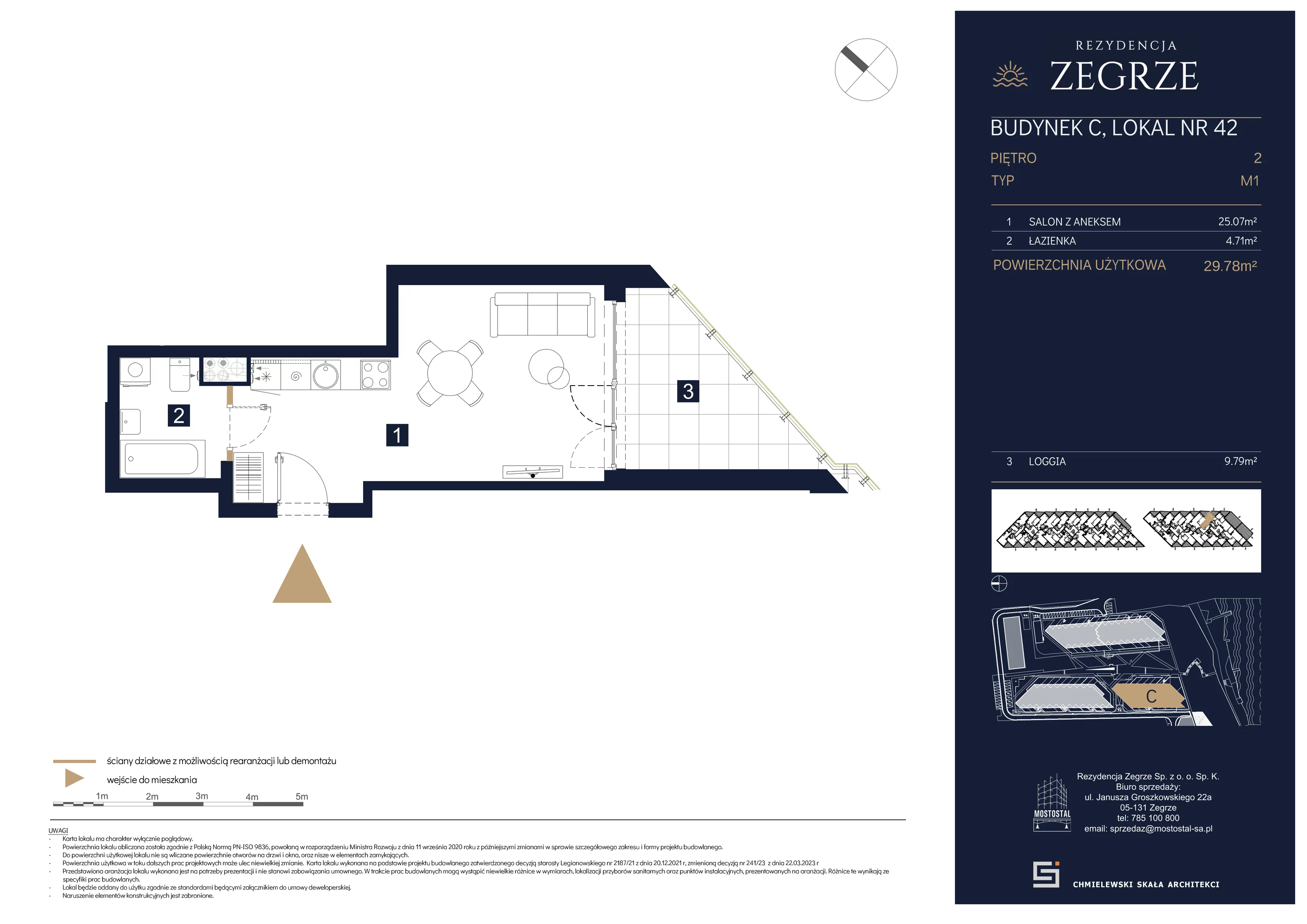 1 pokój, mieszkanie 29,78 m², piętro 2, oferta nr C-B42, Rezydencja Zegrze III, Zegrze, ul. Groszkowskiego 22A