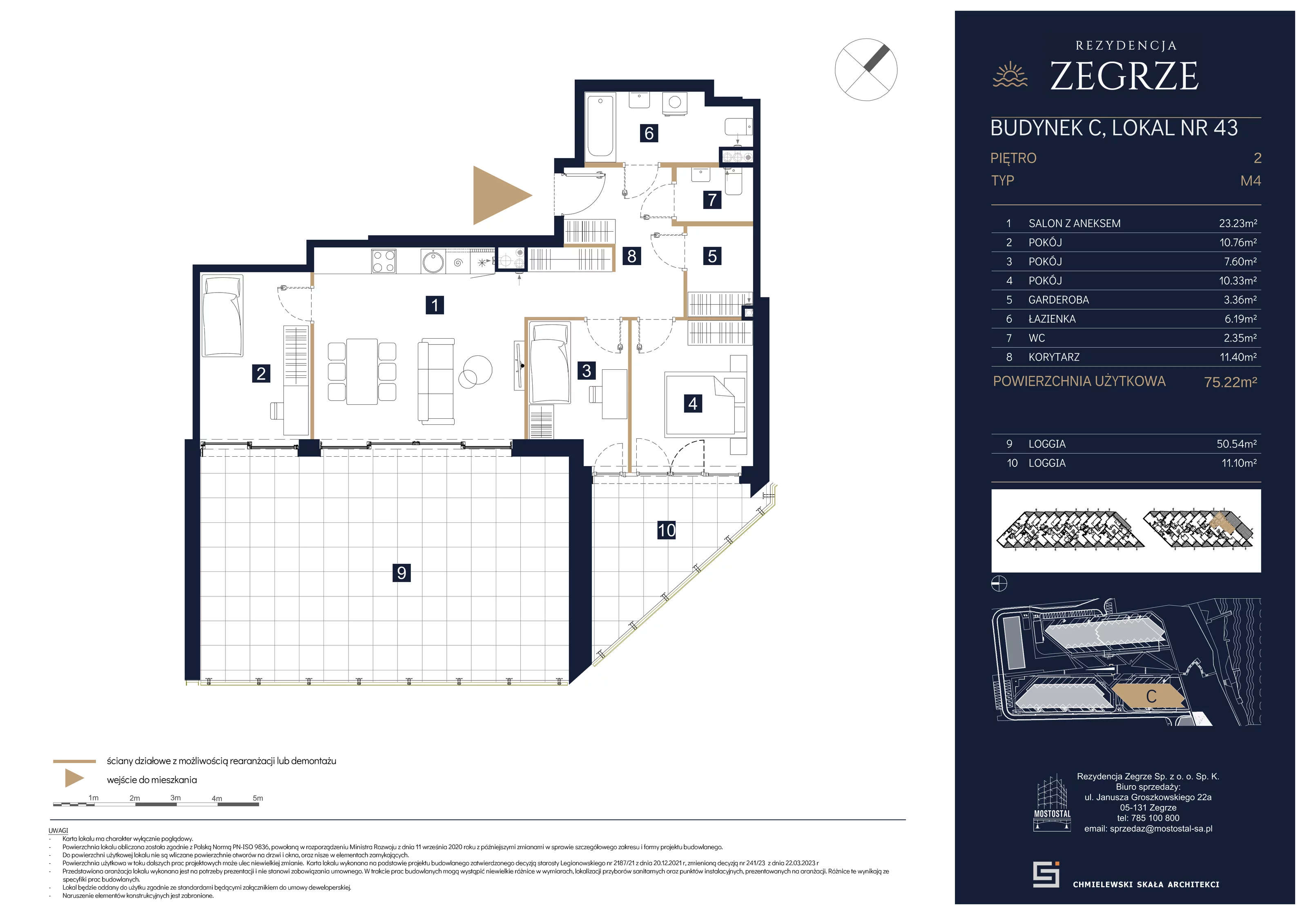 4 pokoje, mieszkanie 75,22 m², piętro 2, oferta nr C-B43, Rezydencja Zegrze III, Zegrze, ul. Groszkowskiego 22A