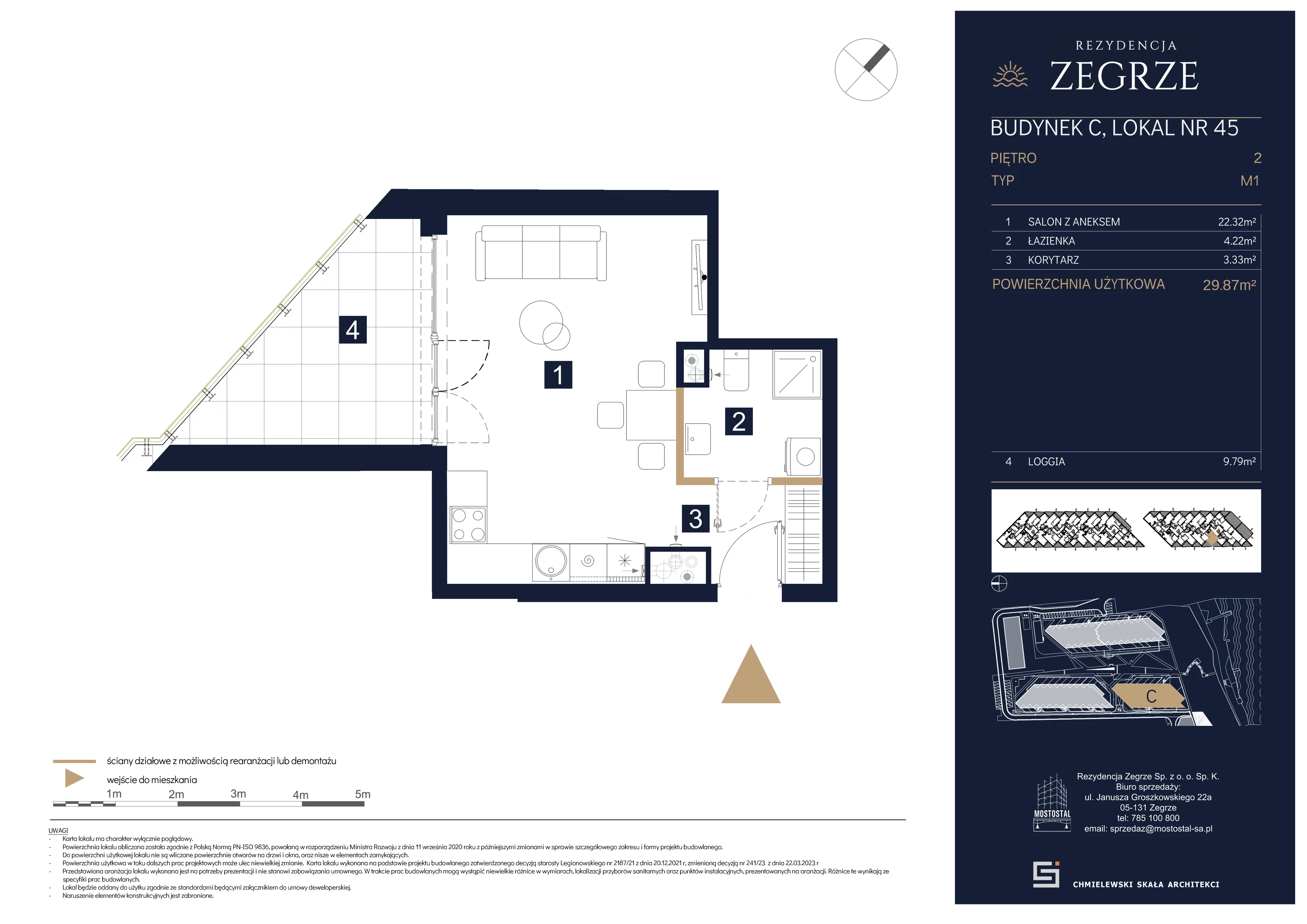1 pokój, mieszkanie 29,87 m², piętro 2, oferta nr C-B45, Rezydencja Zegrze III, Zegrze, ul. Groszkowskiego 22A