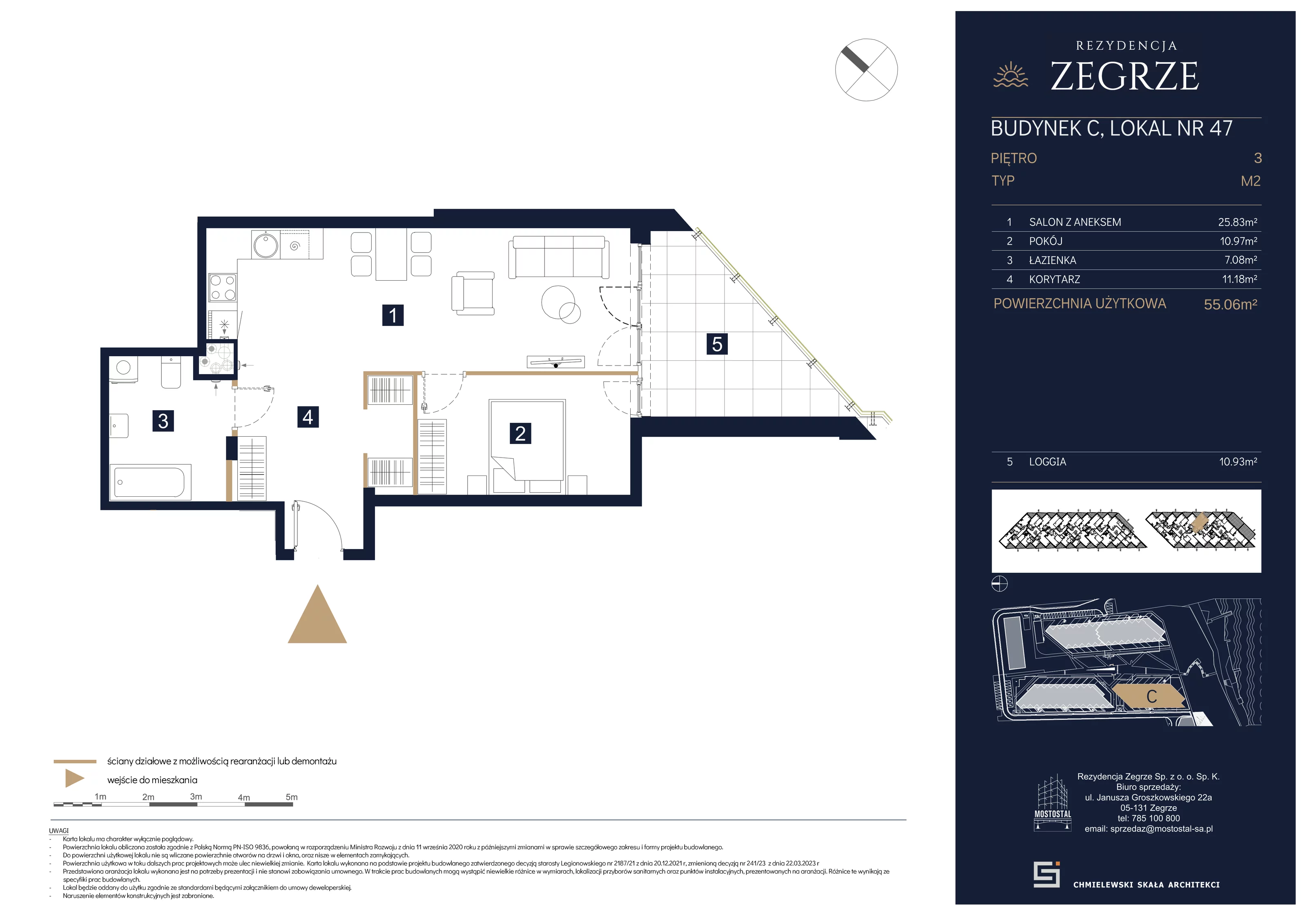 2 pokoje, mieszkanie 55,06 m², piętro 3, oferta nr C-B47, Rezydencja Zegrze III, Zegrze, ul. Groszkowskiego 22A