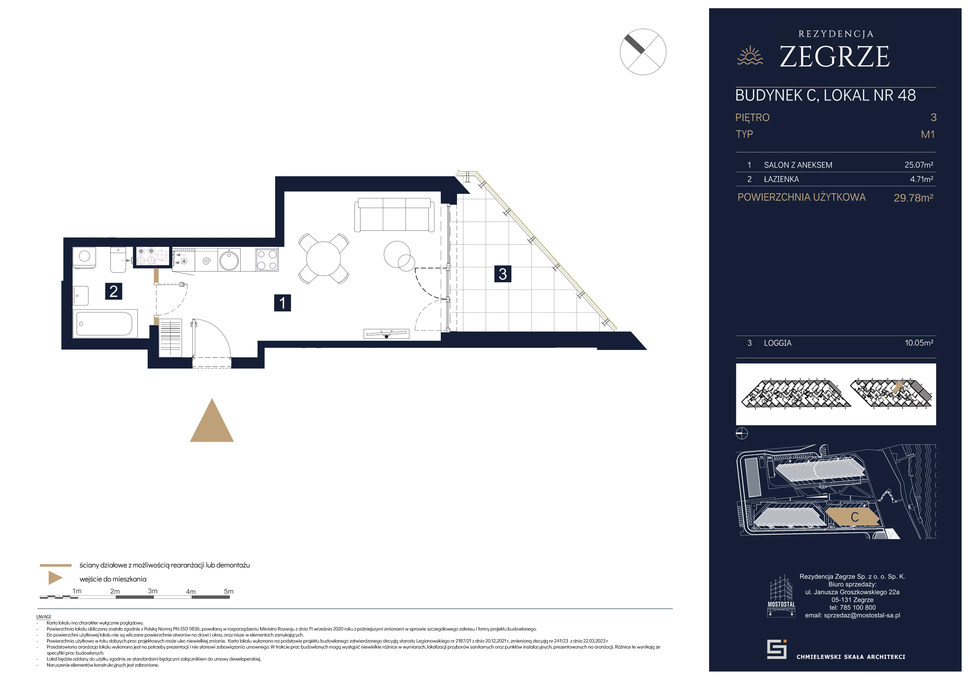 1 pokój, mieszkanie 29,78 m², piętro 3, oferta nr C-B48, Rezydencja Zegrze III, Zegrze, ul. Groszkowskiego 22A