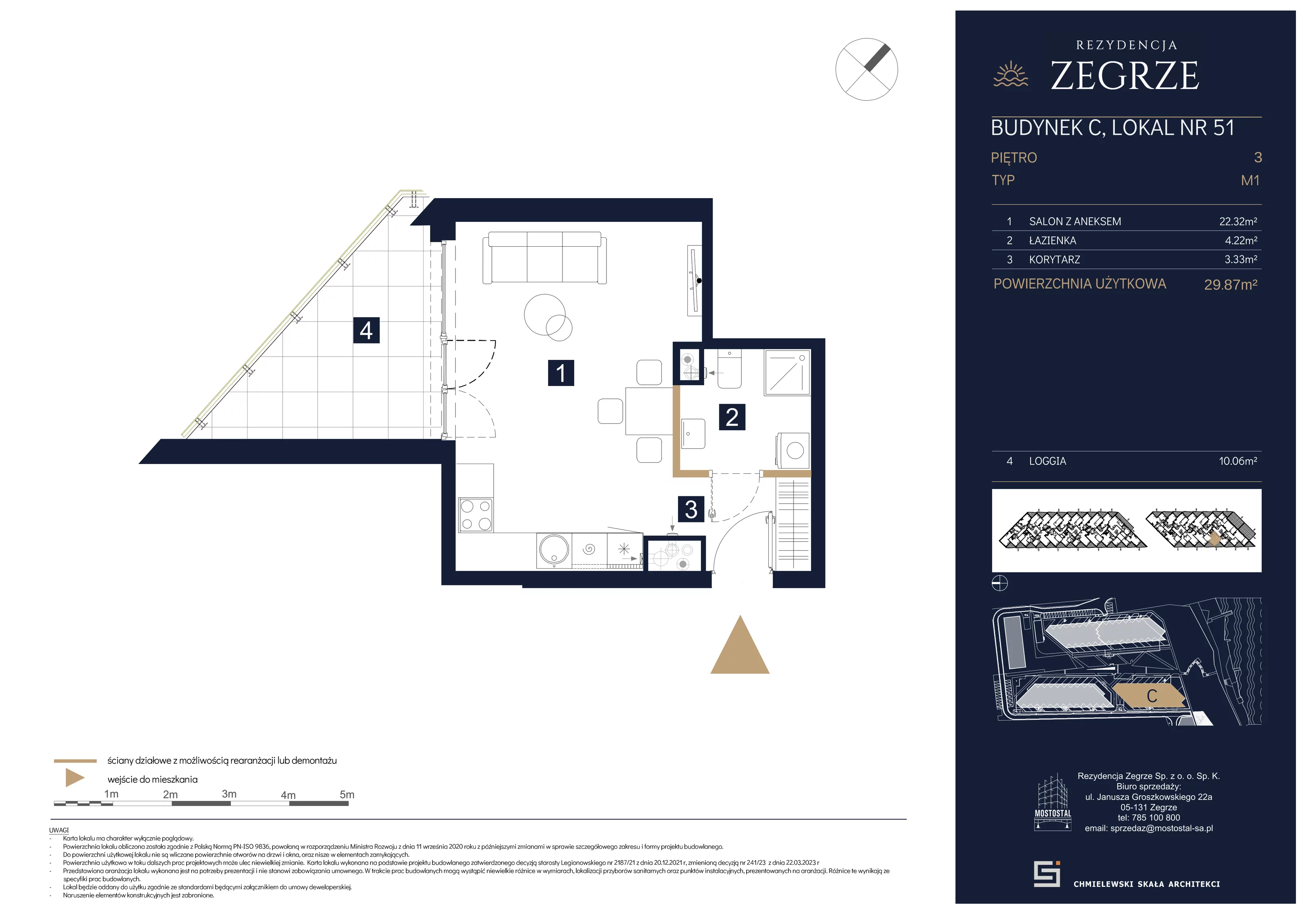 1 pokój, mieszkanie 29,87 m², piętro 3, oferta nr C-B51, Rezydencja Zegrze III, Zegrze, ul. Groszkowskiego 22A