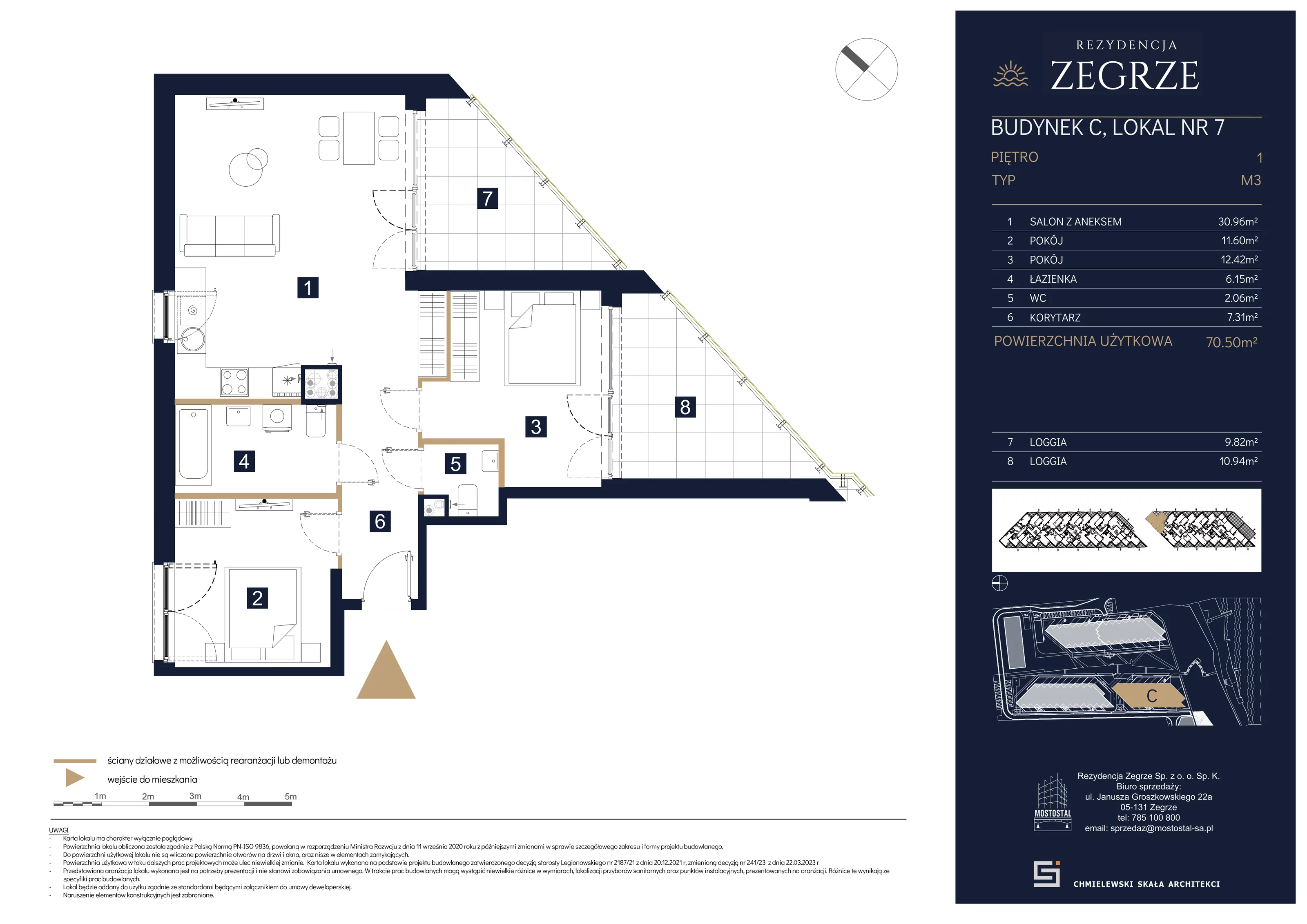 3 pokoje, mieszkanie 70,50 m², piętro 1, oferta nr C-A07, Rezydencja Zegrze III, Zegrze, ul. Groszkowskiego 22A