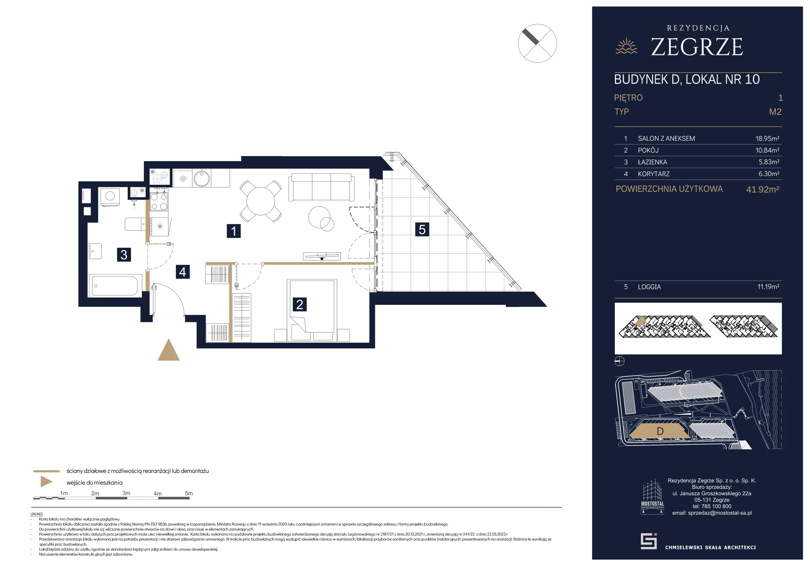 2 pokoje, mieszkanie 41,92 m², piętro 1, oferta nr D-A10, Rezydencja Zegrze III, Zegrze, ul. Groszkowskiego 22A