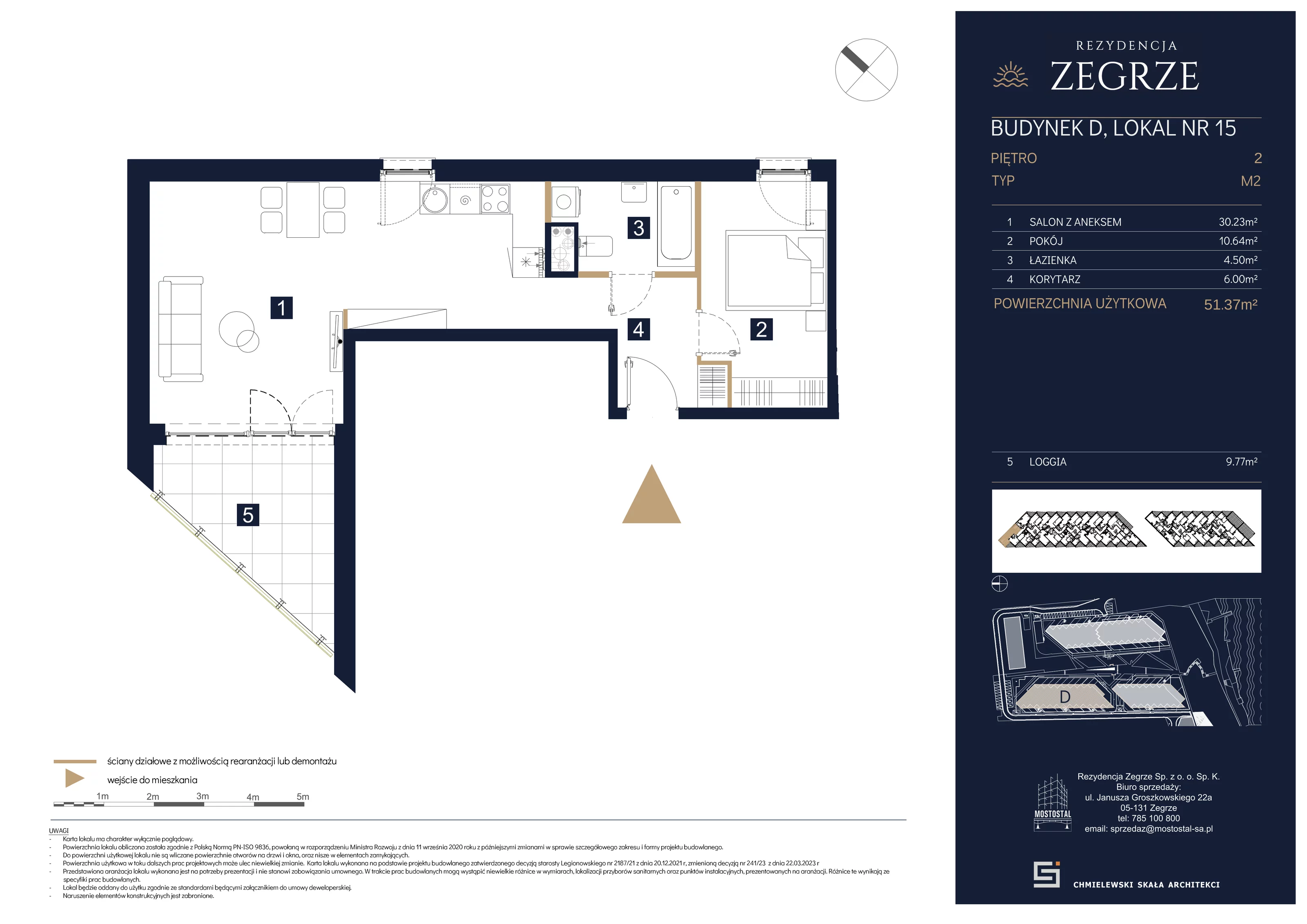 2 pokoje, mieszkanie 51,37 m², piętro 2, oferta nr D-A15, Rezydencja Zegrze III, Zegrze, ul. Groszkowskiego 22A