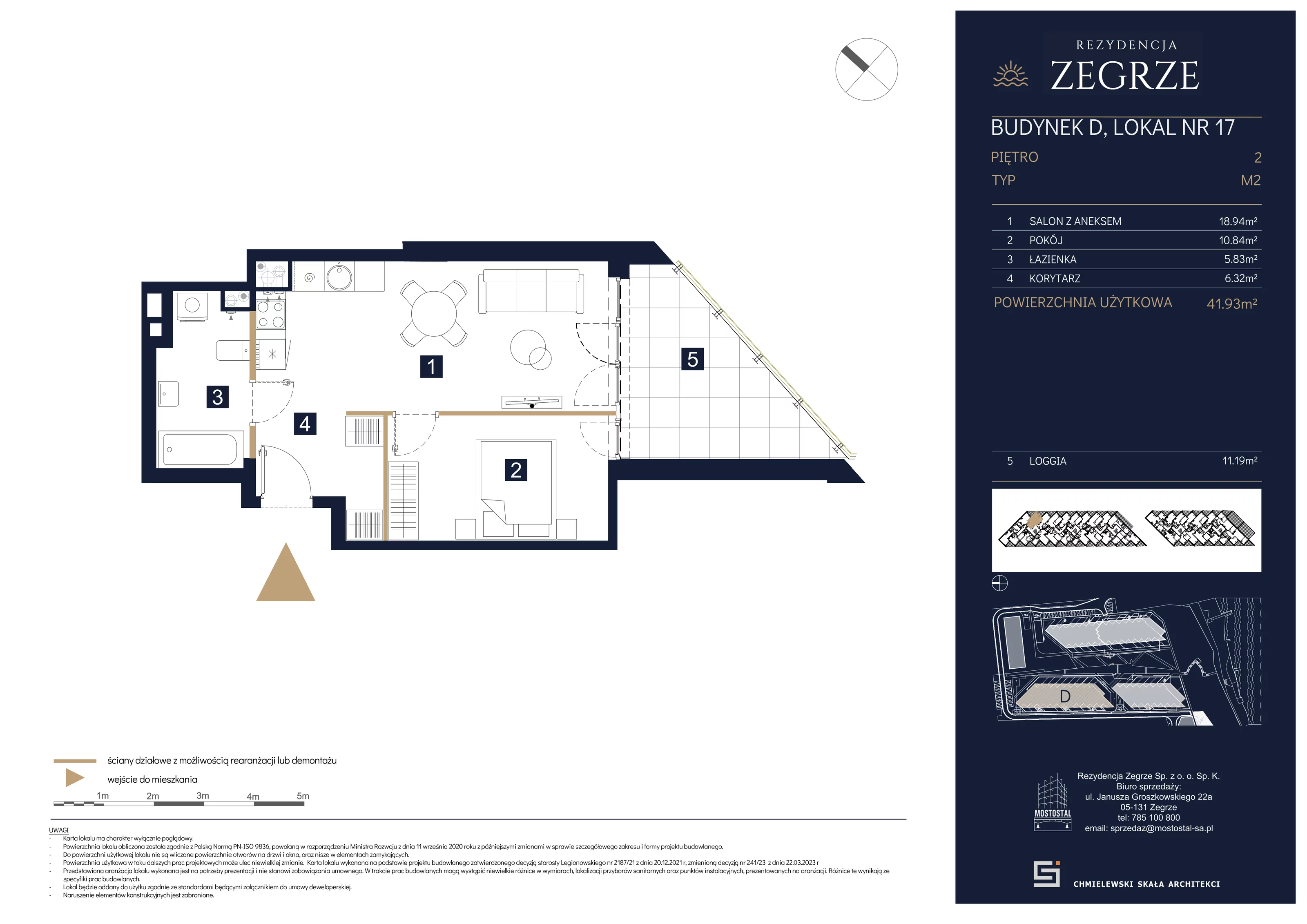 2 pokoje, mieszkanie 41,93 m², piętro 2, oferta nr D-A17, Rezydencja Zegrze III, Zegrze, ul. Groszkowskiego 22A