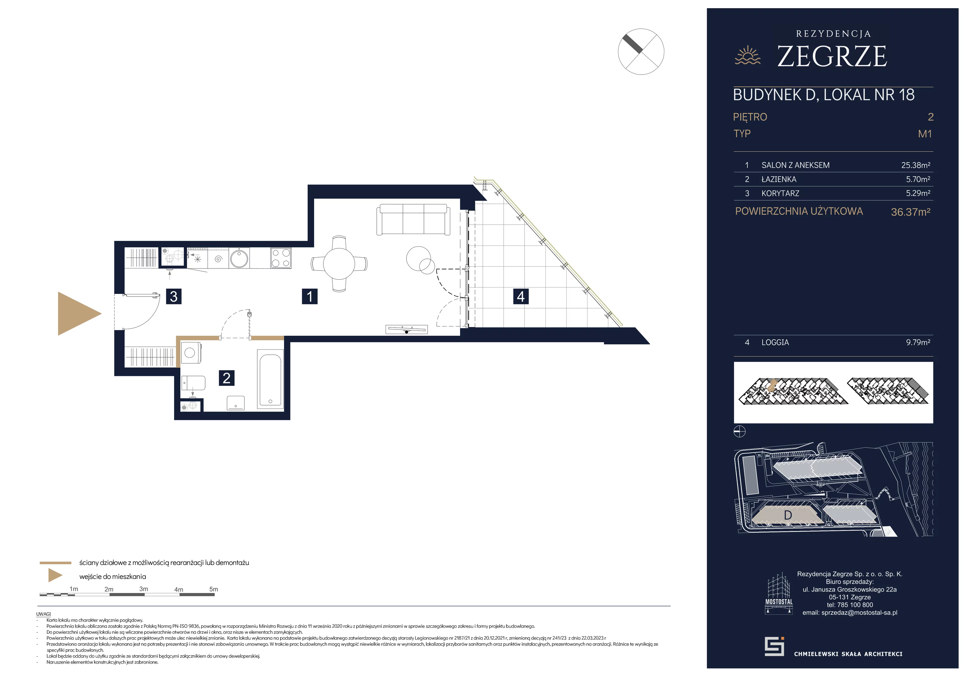 1 pokój, mieszkanie 36,37 m², piętro 2, oferta nr D-A18, Rezydencja Zegrze III, Zegrze, ul. Groszkowskiego 22A