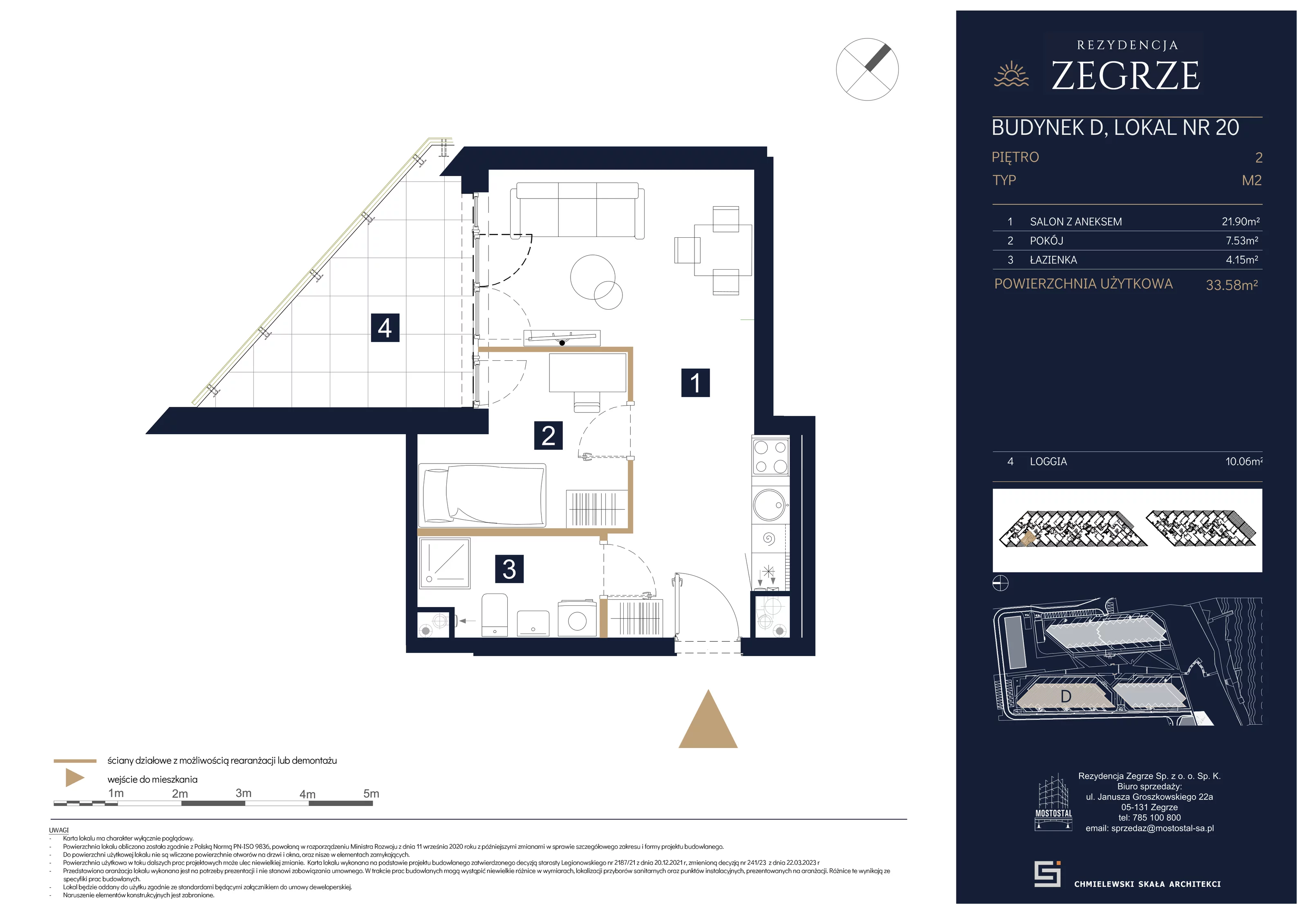 2 pokoje, mieszkanie 33,58 m², piętro 2, oferta nr D-A20, Rezydencja Zegrze III, Zegrze, ul. Groszkowskiego 22A