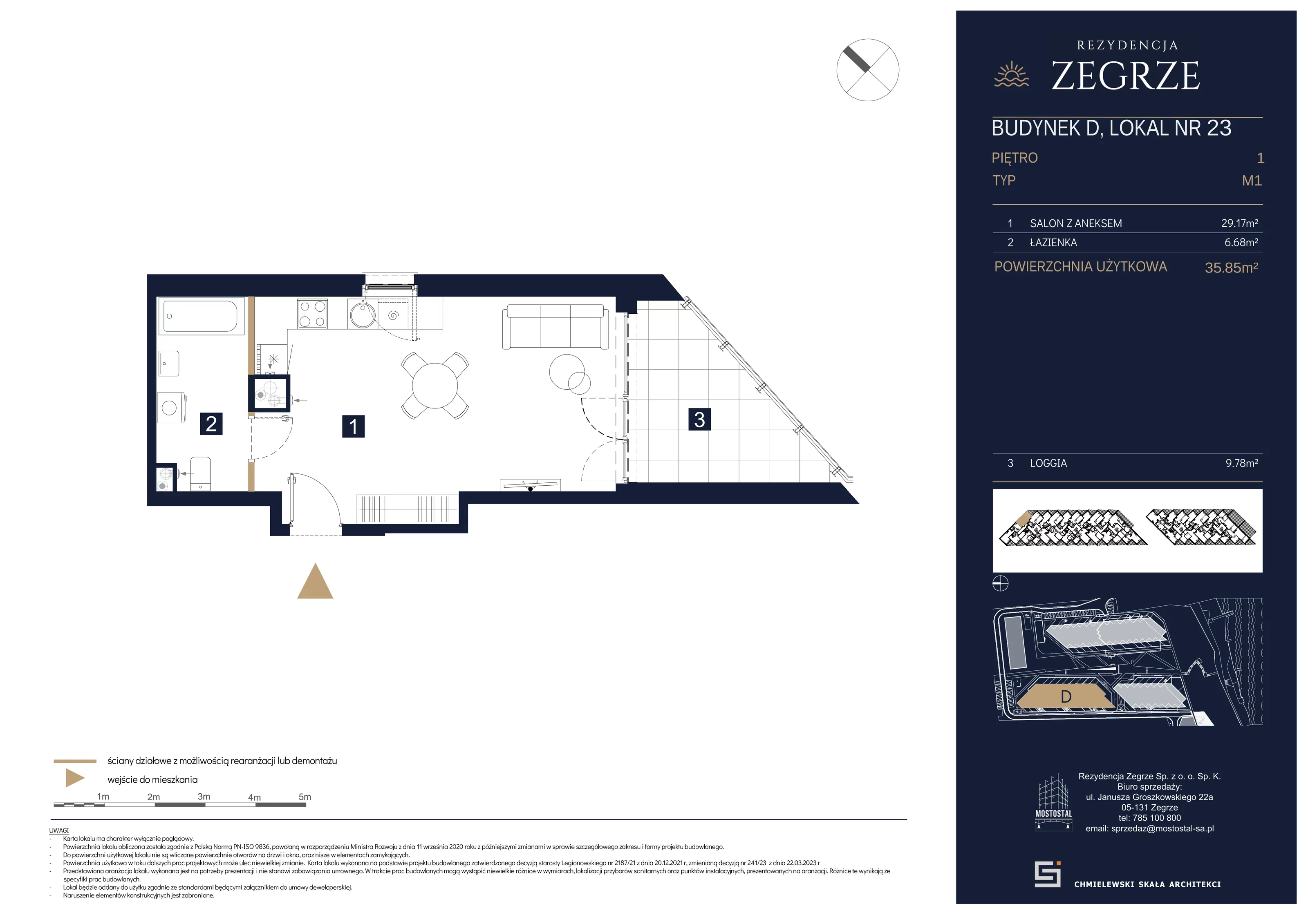 1 pokój, mieszkanie 35,85 m², piętro 3, oferta nr D-A23, Rezydencja Zegrze III, Zegrze, ul. Groszkowskiego 22A