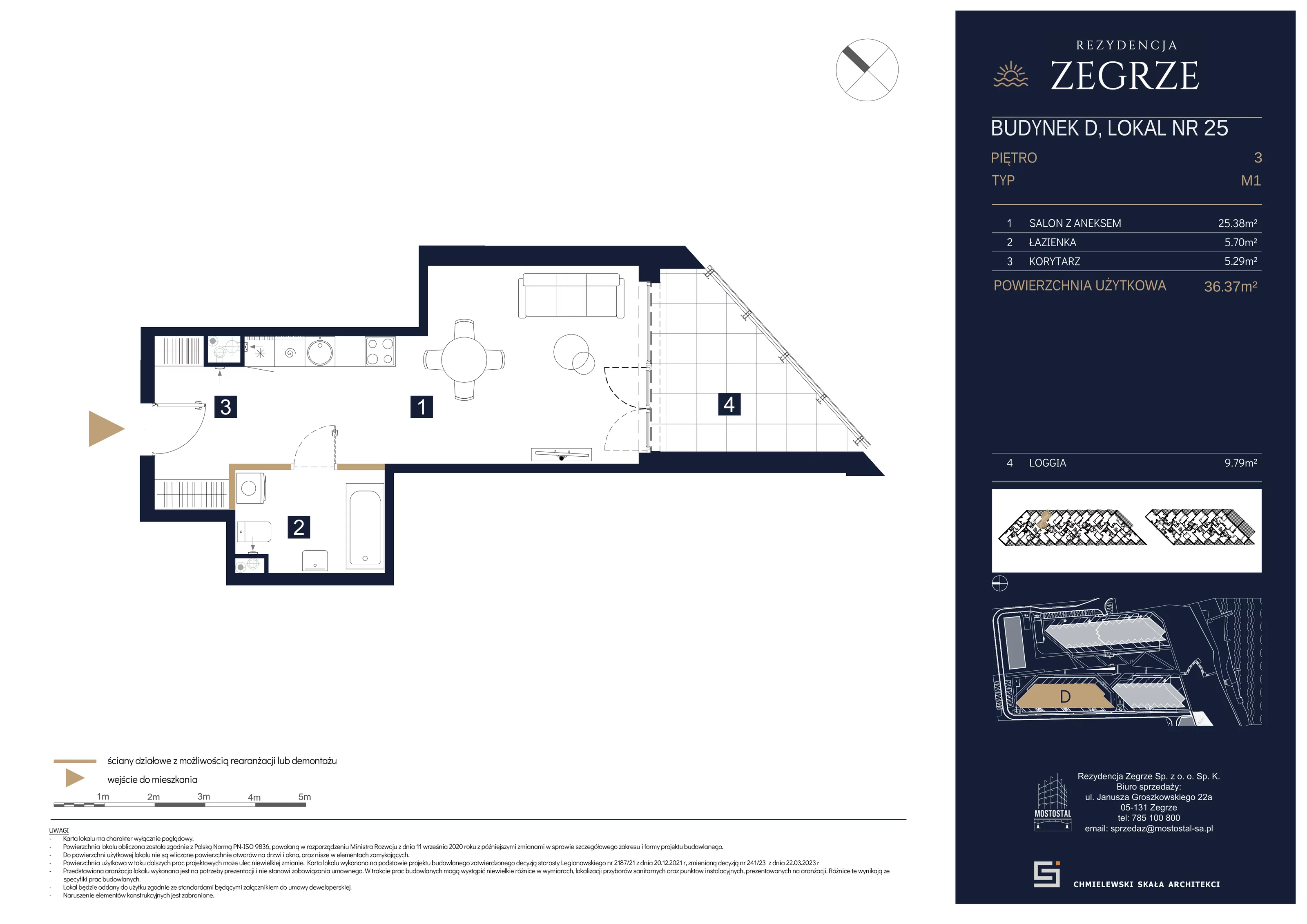 1 pokój, mieszkanie 36,37 m², piętro 3, oferta nr D-A25, Rezydencja Zegrze III, Zegrze, ul. Groszkowskiego 22A
