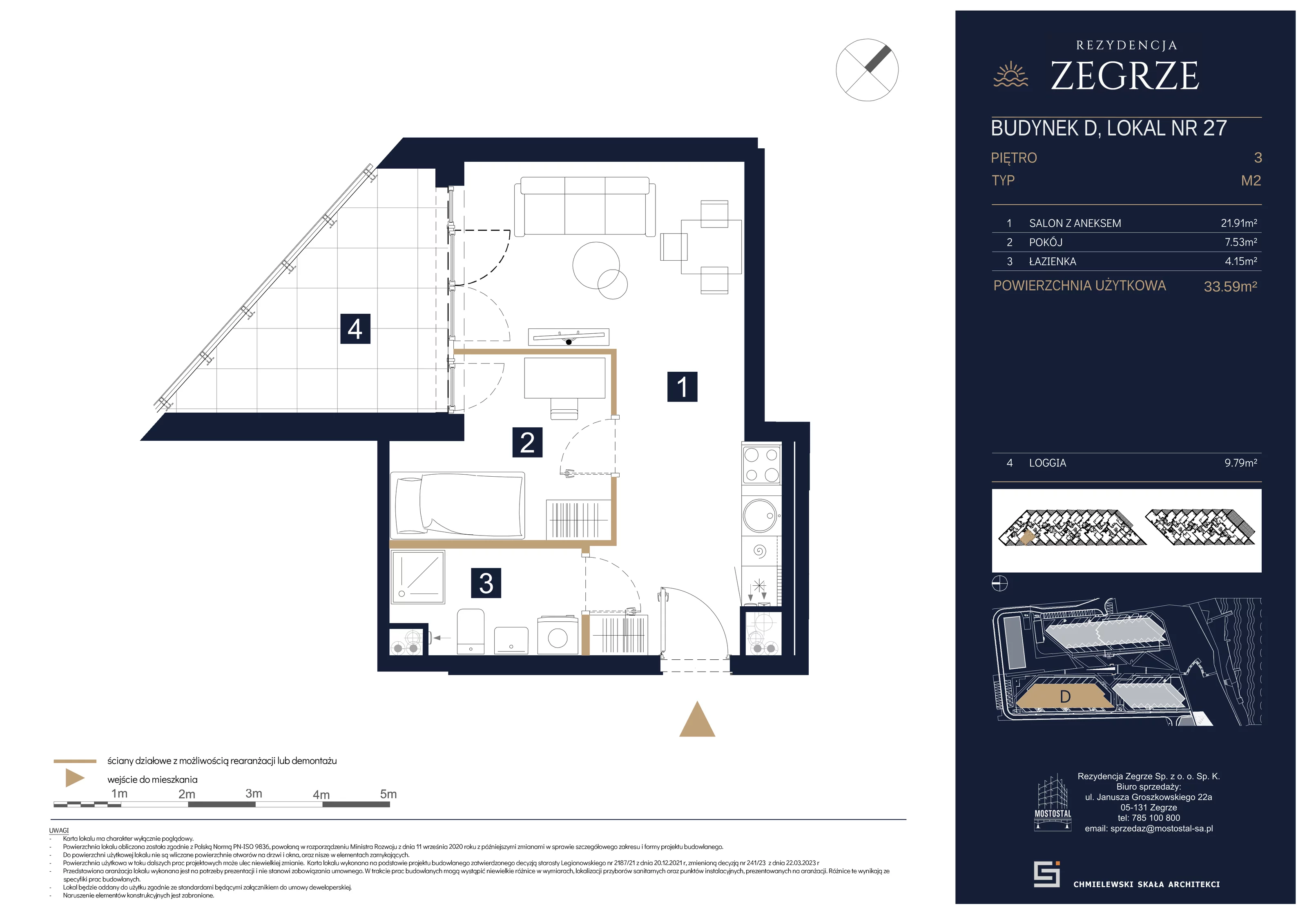 2 pokoje, mieszkanie 33,59 m², piętro 3, oferta nr D-A27, Rezydencja Zegrze III, Zegrze, ul. Groszkowskiego 22A