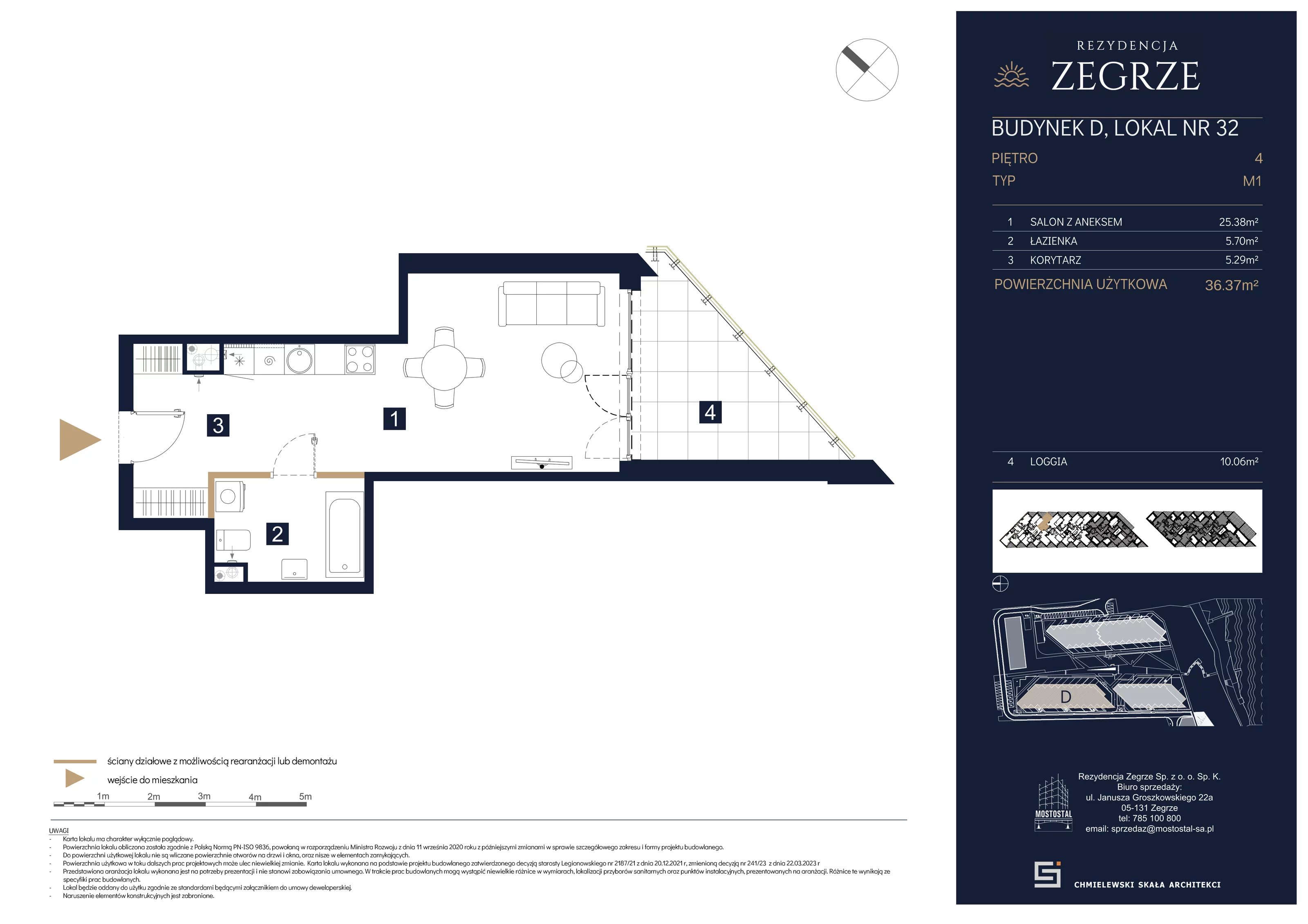 1 pokój, mieszkanie 36,37 m², piętro 4, oferta nr D-A32, Rezydencja Zegrze III, Zegrze, ul. Groszkowskiego 22A
