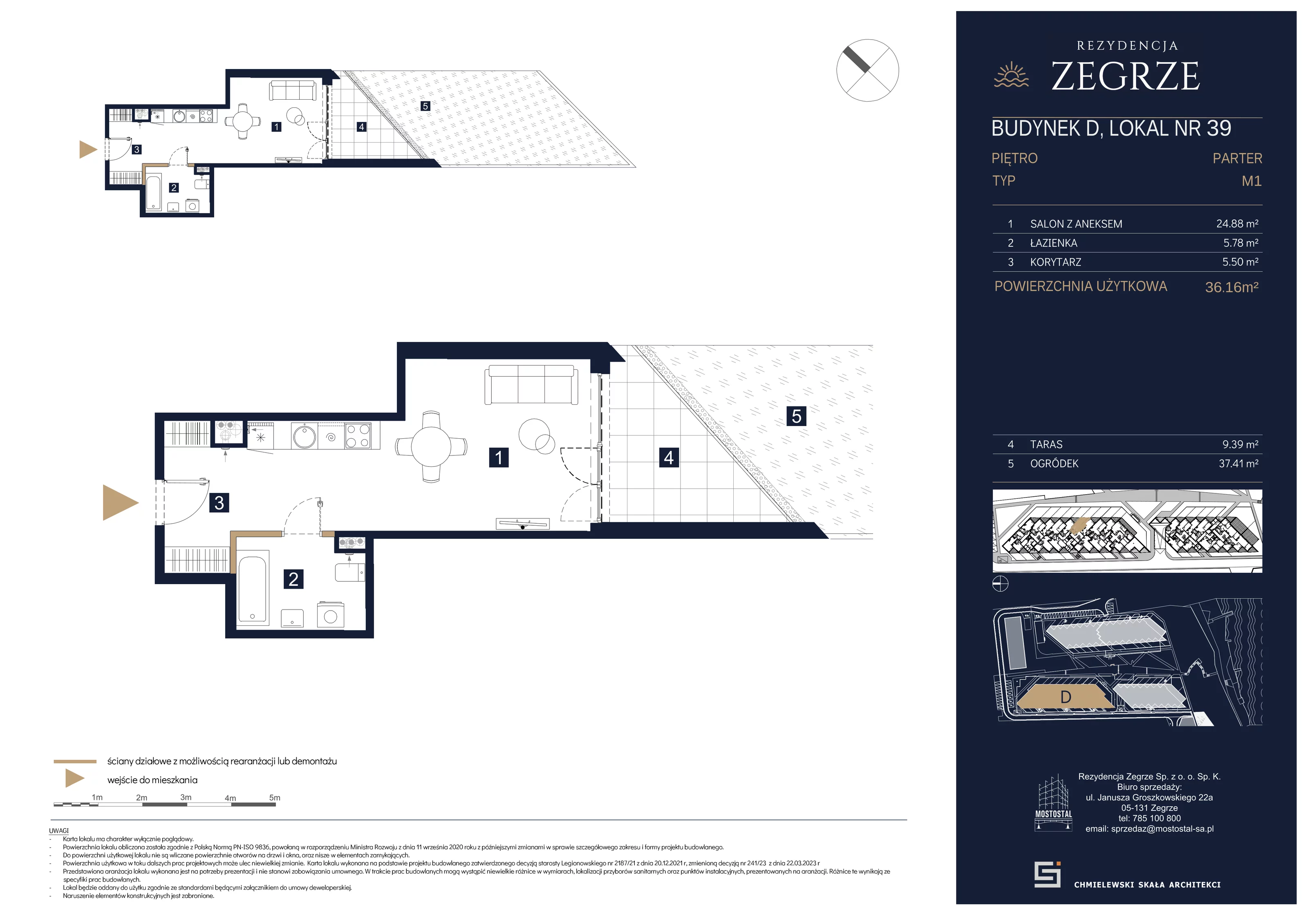 1 pokój, mieszkanie 36,16 m², parter, oferta nr D-B39, Rezydencja Zegrze III, Zegrze, ul. Groszkowskiego 22A