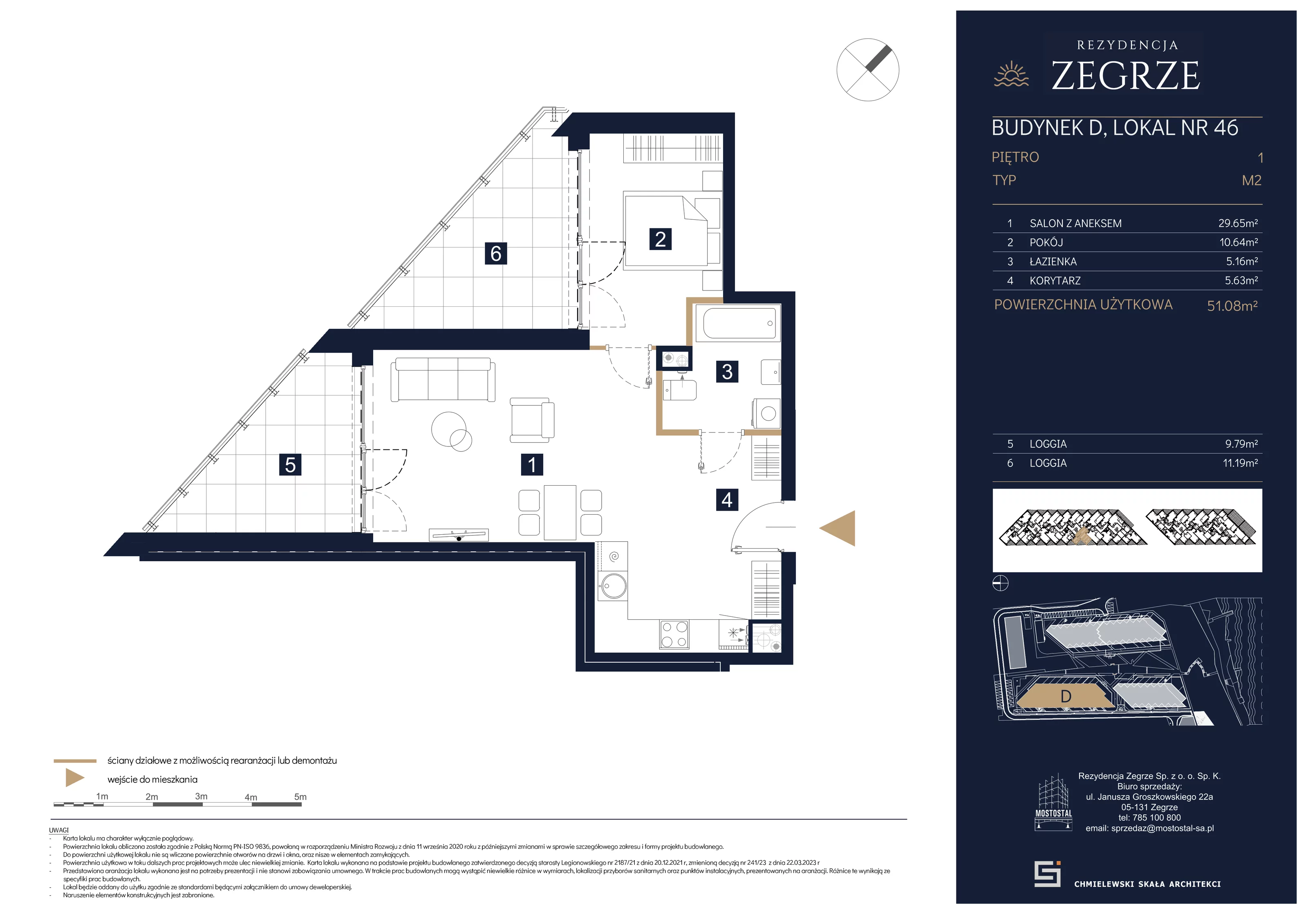2 pokoje, mieszkanie 51,08 m², piętro 1, oferta nr D-B46, Rezydencja Zegrze III, Zegrze, ul. Groszkowskiego 22A
