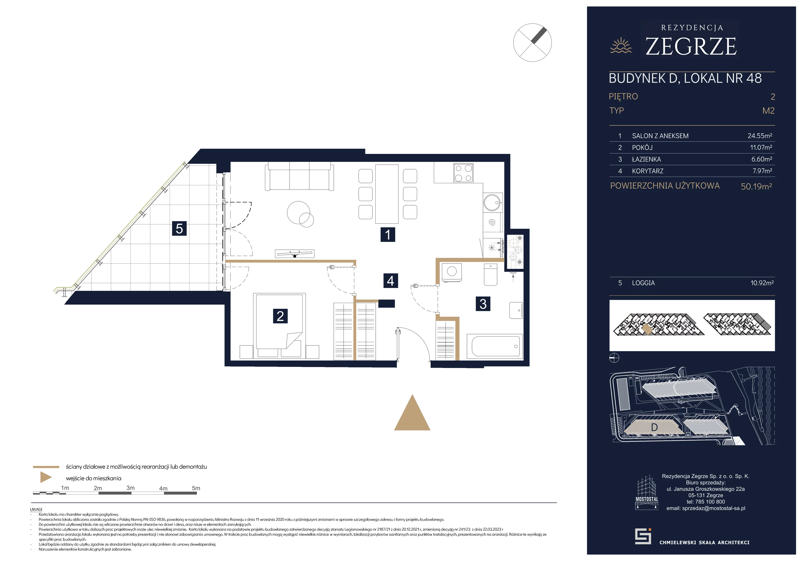 2 pokoje, mieszkanie 50,19 m², piętro 2, oferta nr D-B48, Rezydencja Zegrze III, Zegrze, ul. Groszkowskiego 22A