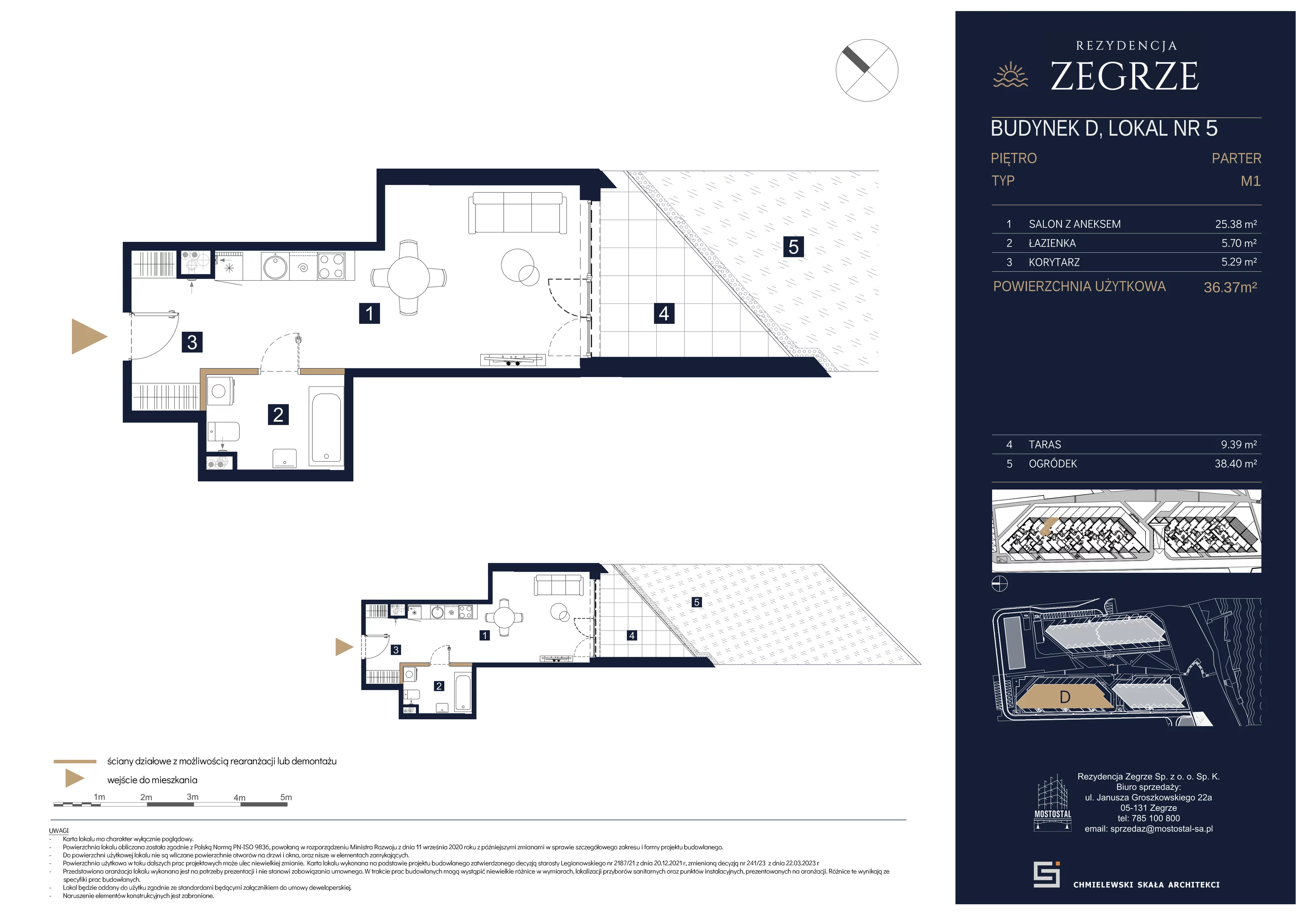 1 pokój, mieszkanie 36,37 m², parter, oferta nr D-A05, Rezydencja Zegrze III, Zegrze, ul. Groszkowskiego 22A