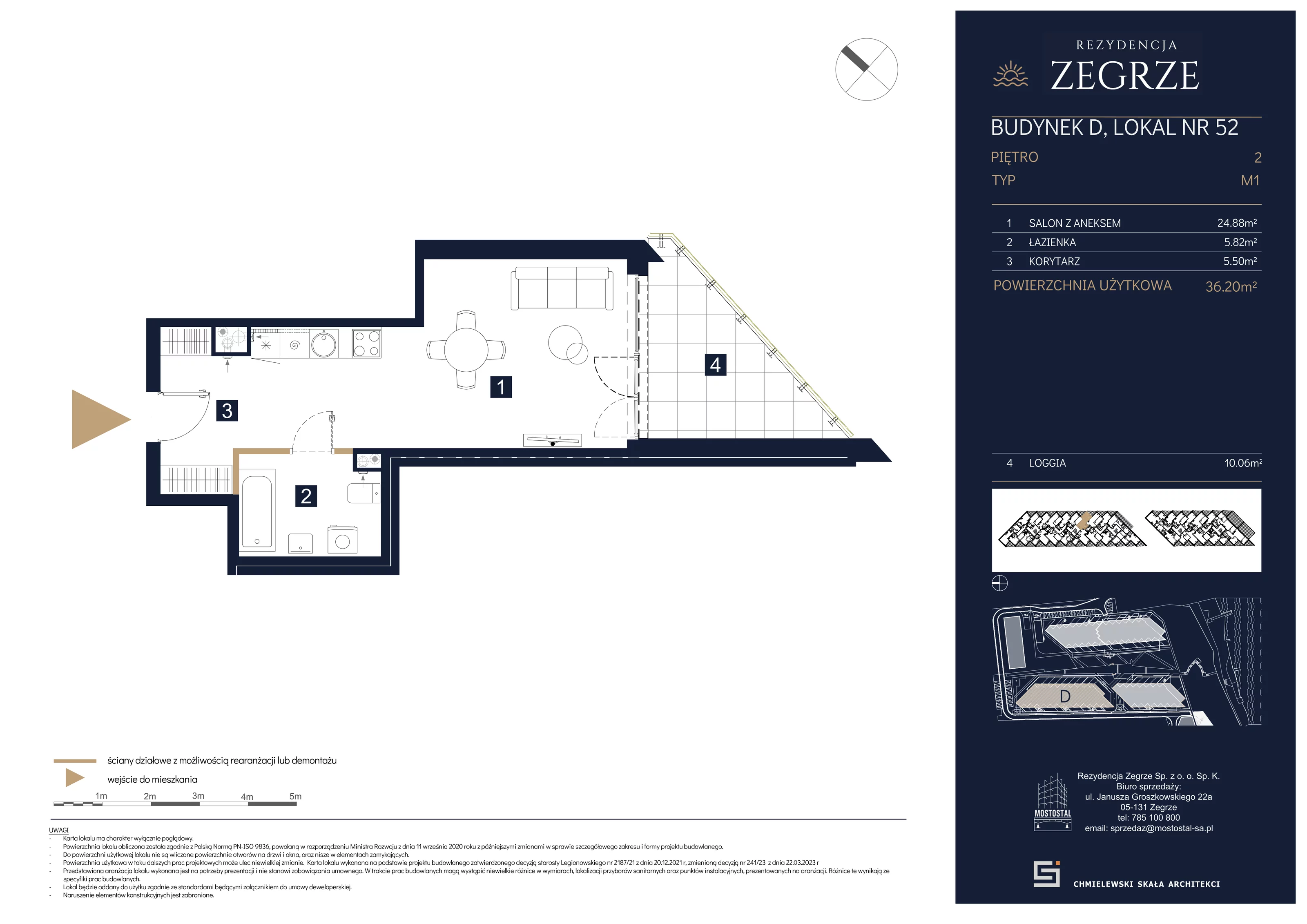 1 pokój, mieszkanie 36,20 m², piętro 2, oferta nr D-B52, Rezydencja Zegrze III, Zegrze, ul. Groszkowskiego 22A