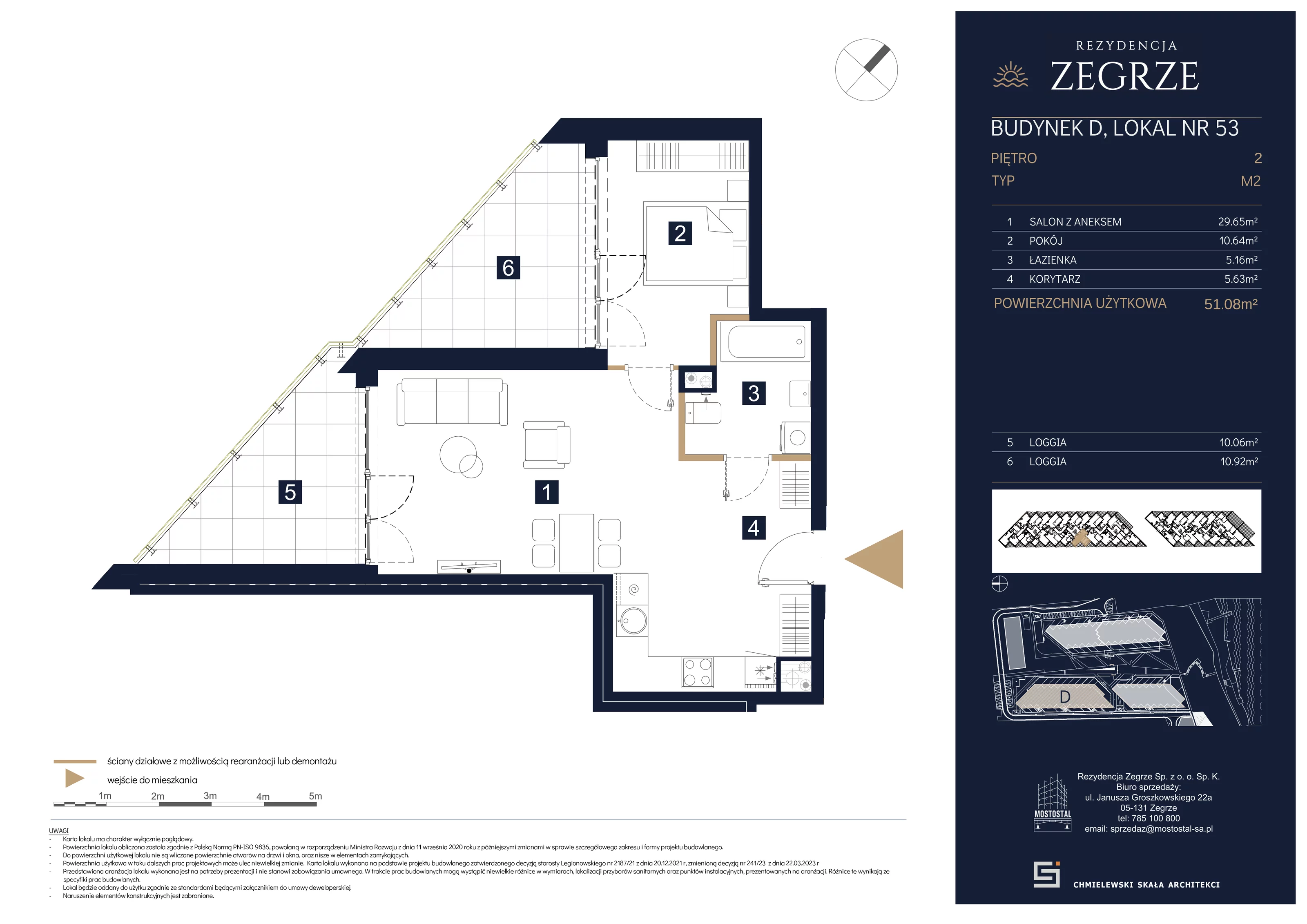 2 pokoje, mieszkanie 51,08 m², piętro 2, oferta nr D-B53, Rezydencja Zegrze III, Zegrze, ul. Groszkowskiego 22A