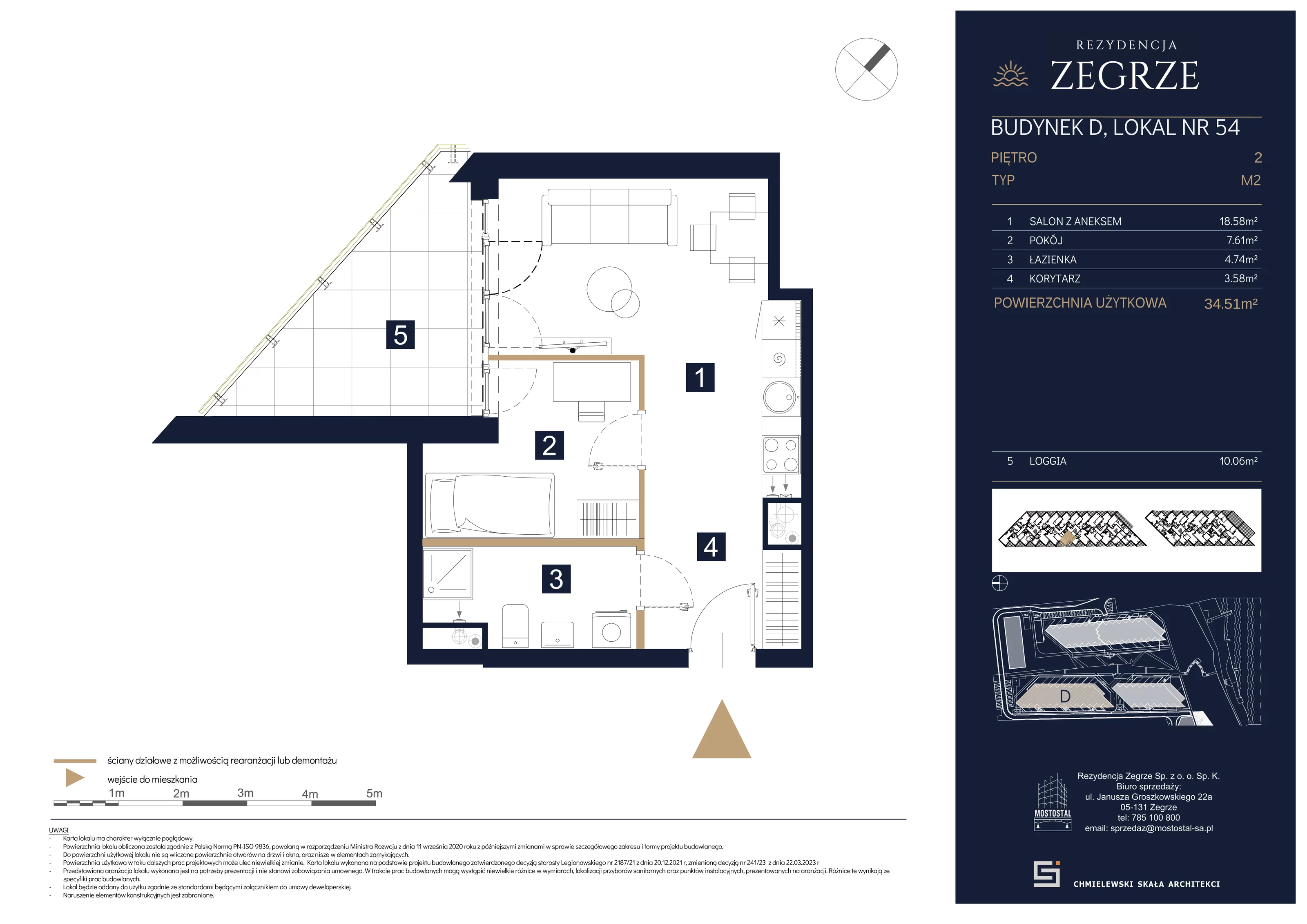2 pokoje, mieszkanie 34,51 m², piętro 2, oferta nr D-B54, Rezydencja Zegrze III, Zegrze, ul. Groszkowskiego 22A