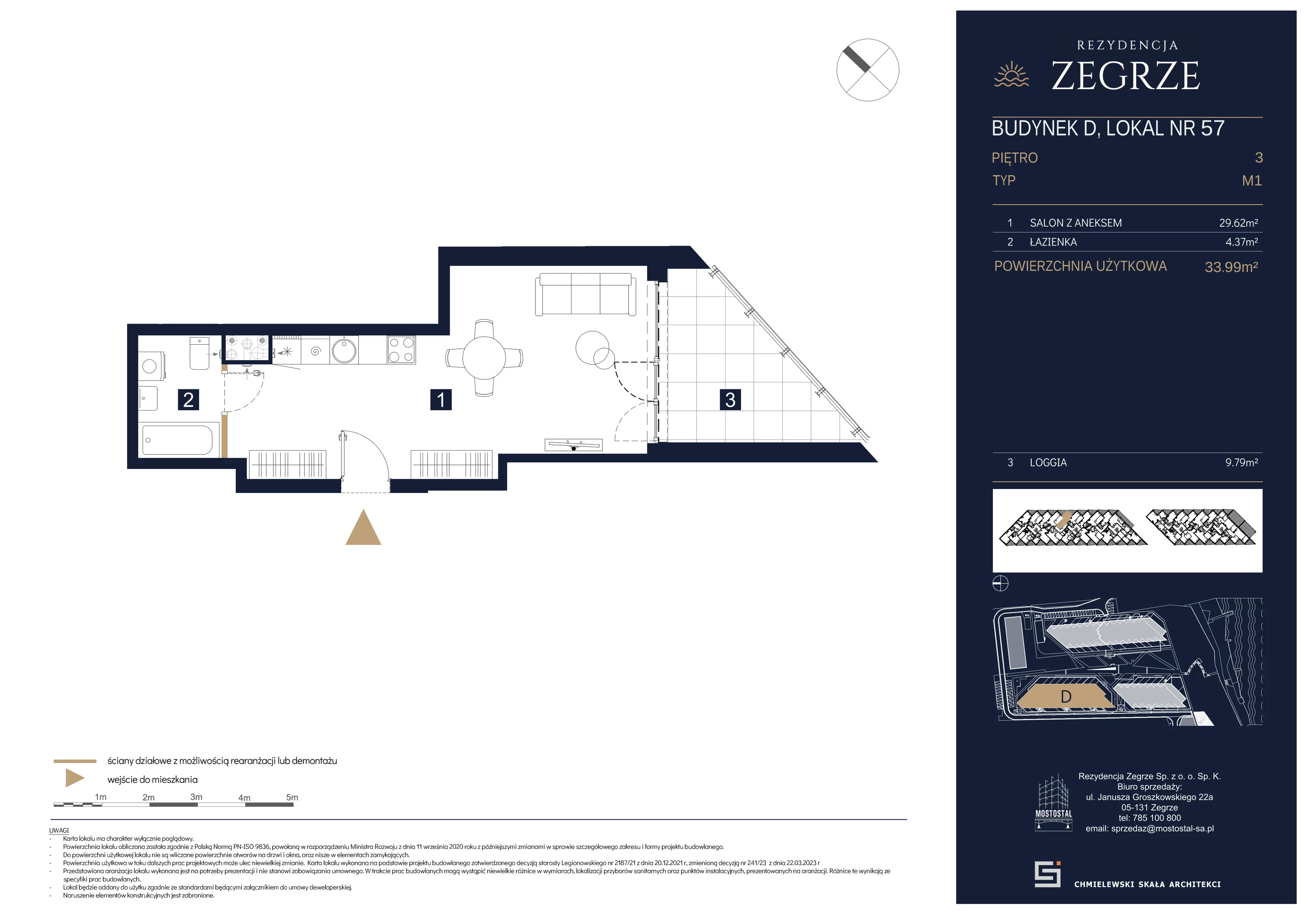 1 pokój, mieszkanie 33,99 m², piętro 3, oferta nr D-B57, Rezydencja Zegrze III, Zegrze, ul. Groszkowskiego 22A