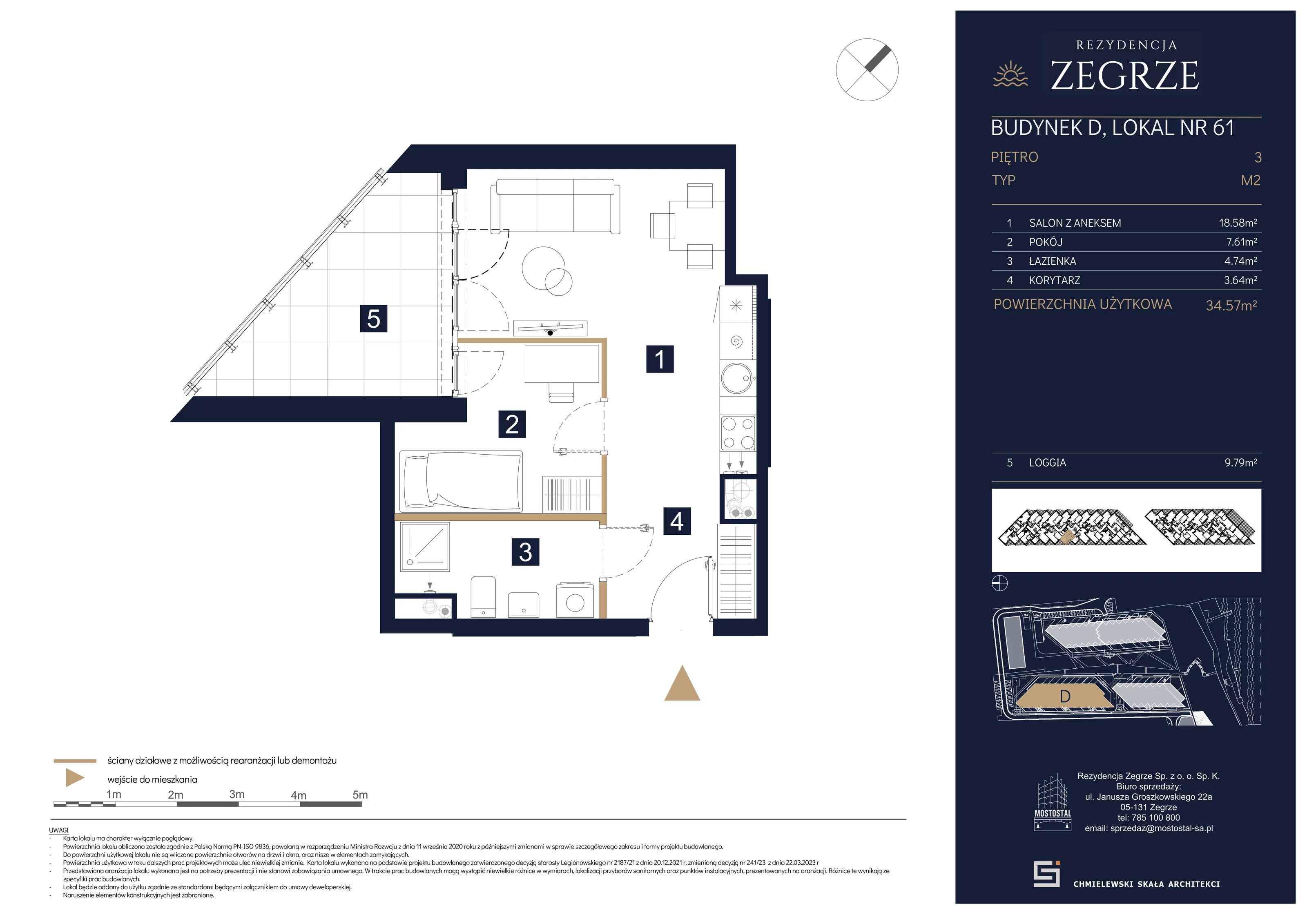 2 pokoje, mieszkanie 34,57 m², piętro 3, oferta nr D-B61, Rezydencja Zegrze III, Zegrze, ul. Groszkowskiego 22A