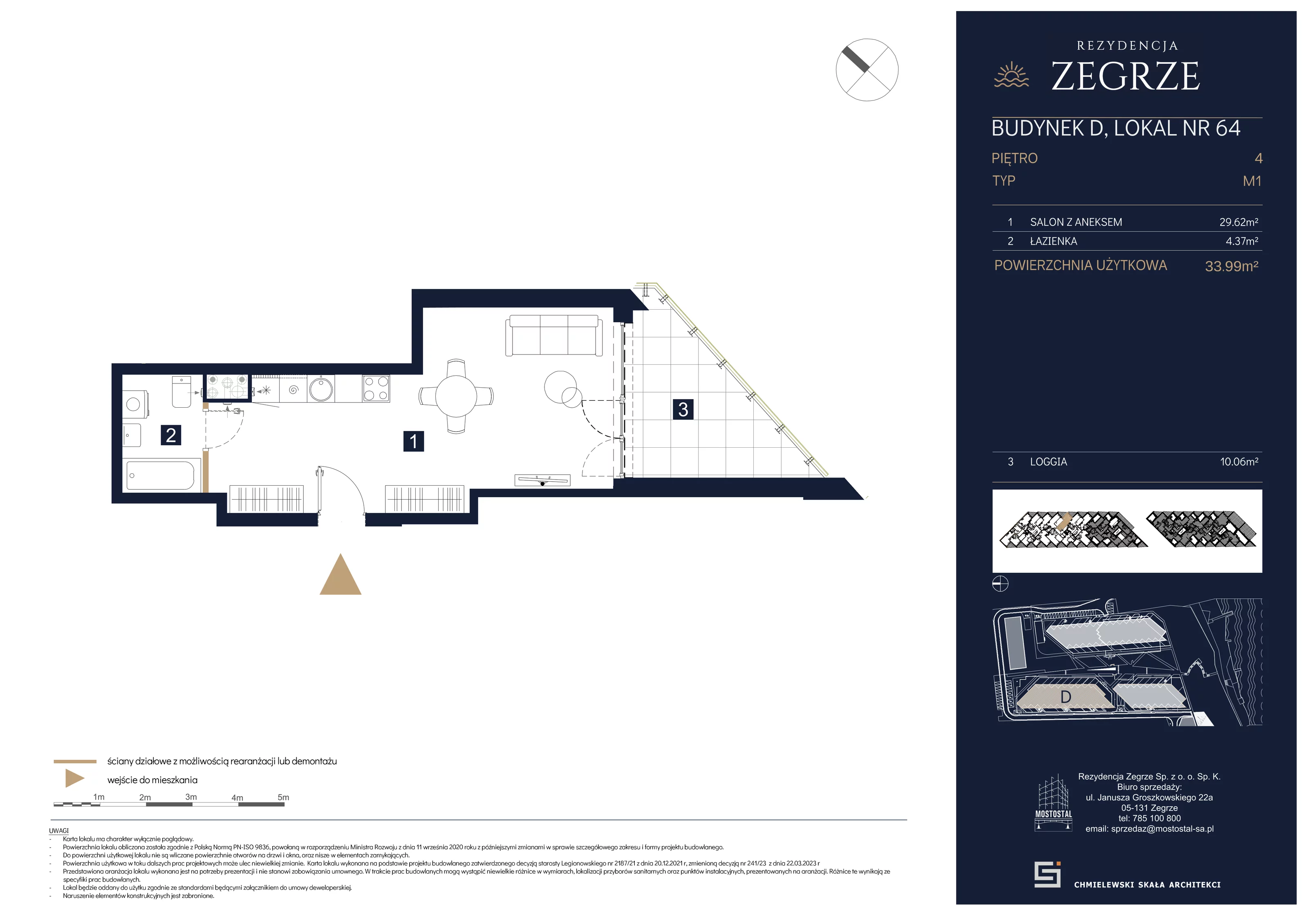 1 pokój, mieszkanie 33,99 m², piętro 4, oferta nr D-B64, Rezydencja Zegrze III, Zegrze, ul. Groszkowskiego 22A