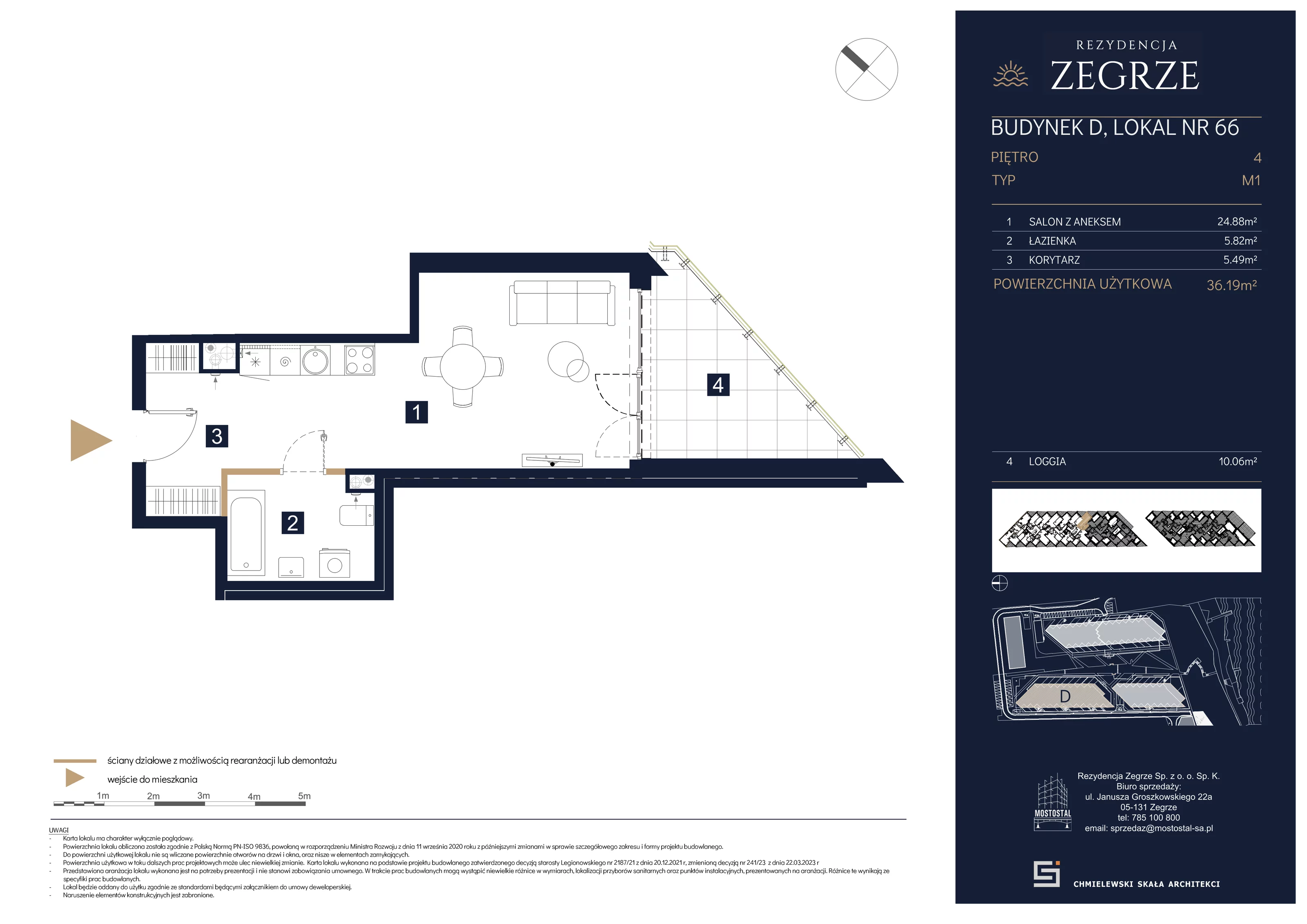 1 pokój, mieszkanie 36,19 m², piętro 4, oferta nr D-B66, Rezydencja Zegrze III, Zegrze, ul. Groszkowskiego 22A