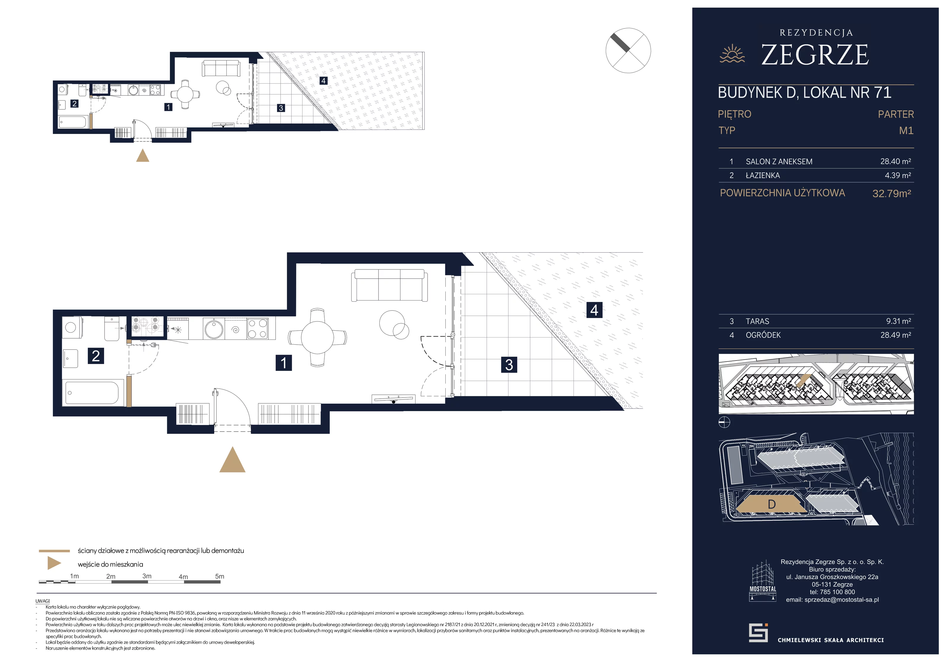 1 pokój, mieszkanie 32,79 m², parter, oferta nr D-C71, Rezydencja Zegrze III, Zegrze, ul. Groszkowskiego 22A