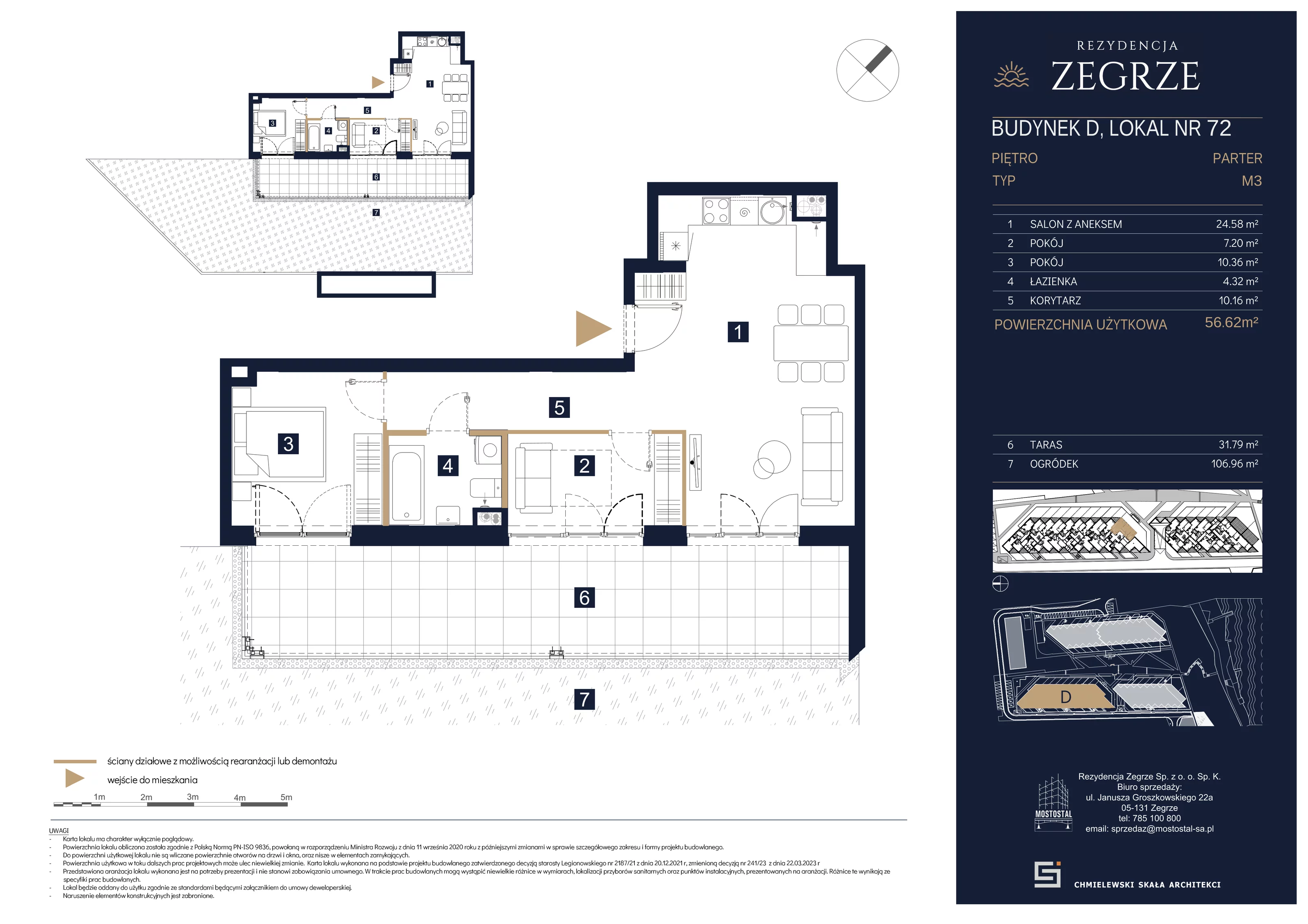 3 pokoje, apartament 56,62 m², parter, oferta nr D-C72, Rezydencja Zegrze III, Zegrze, ul. Groszkowskiego 22A