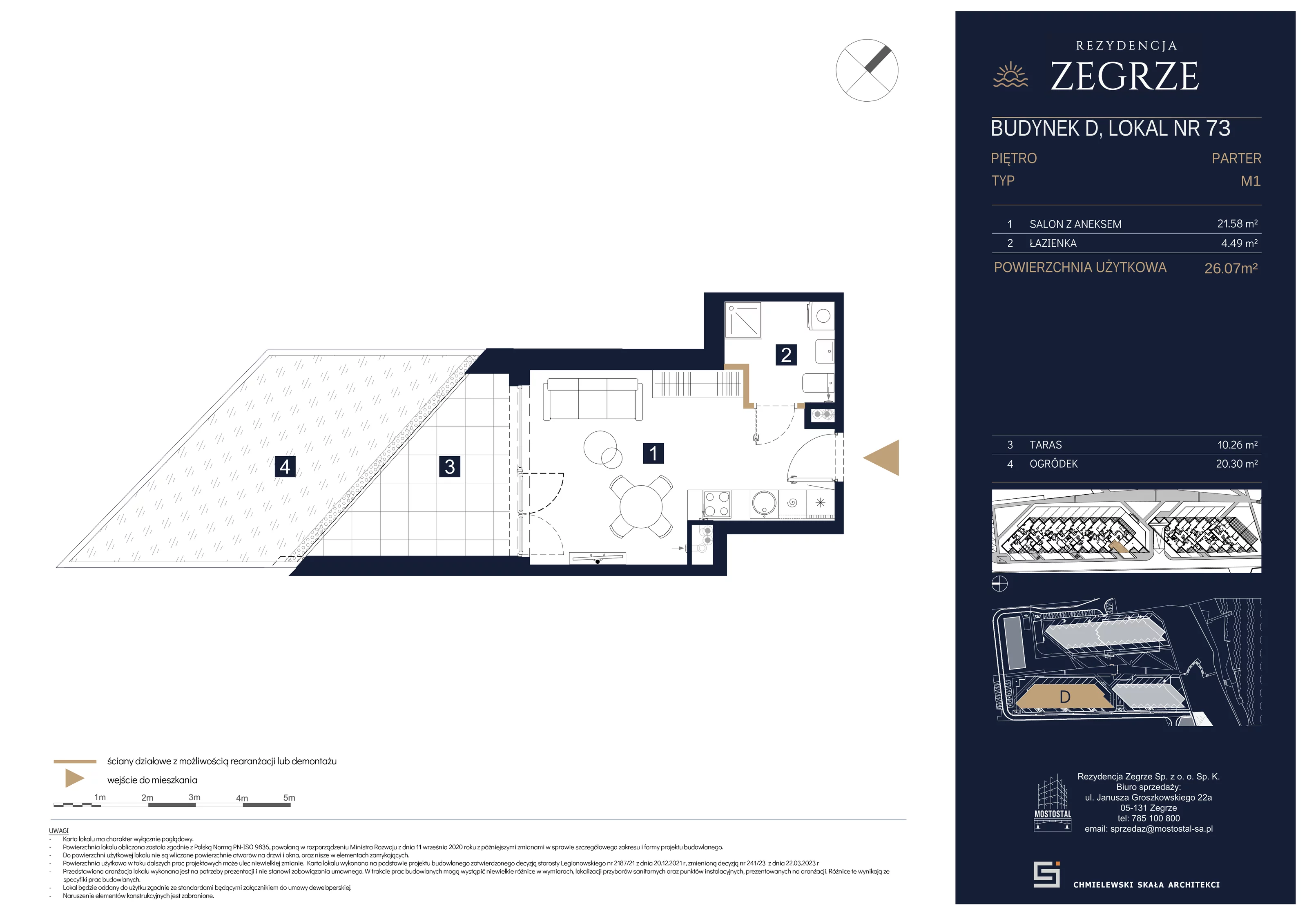1 pokój, apartament 26,07 m², parter, oferta nr D-C73, Rezydencja Zegrze III, Zegrze, ul. Groszkowskiego 22A