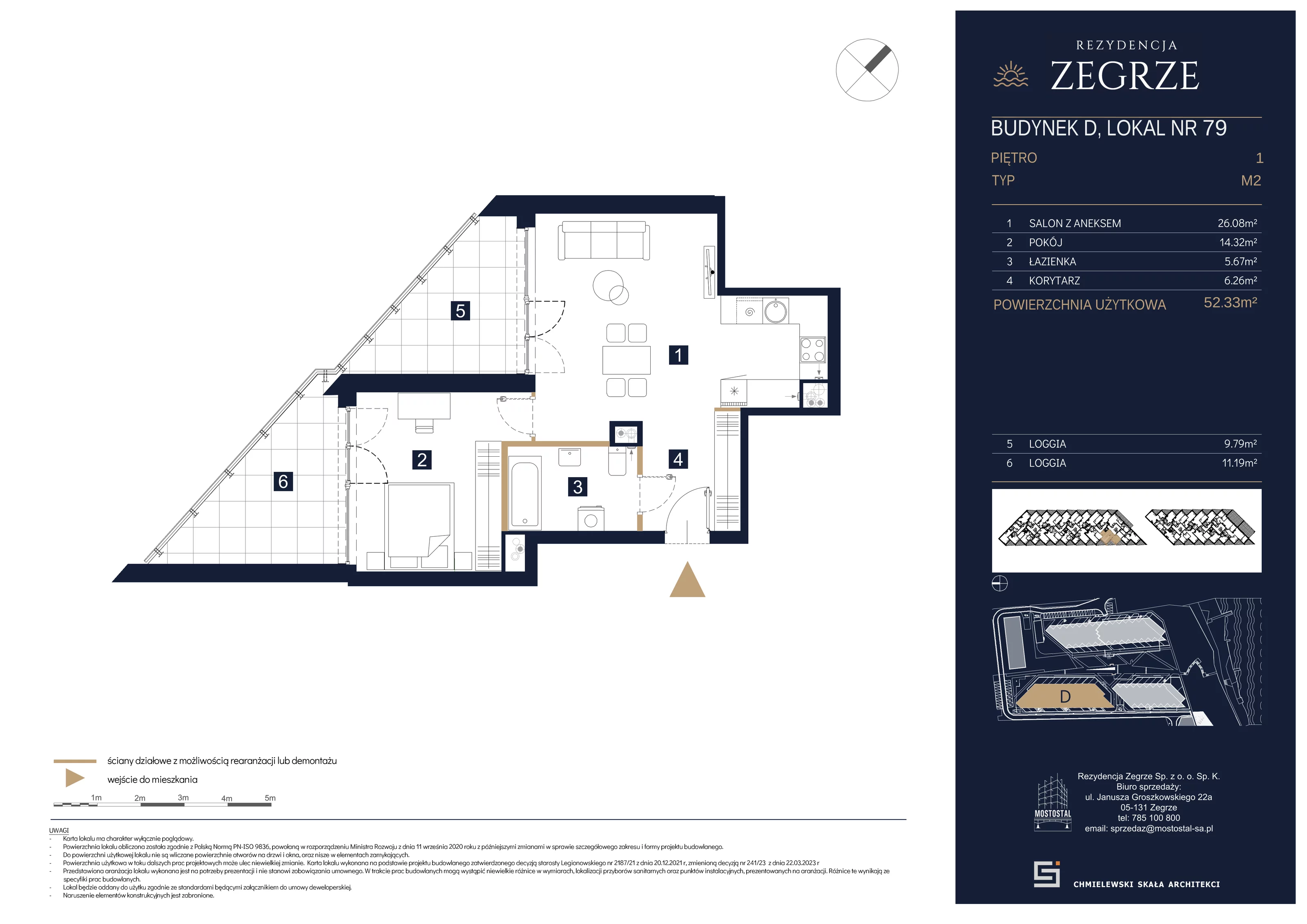 2 pokoje, mieszkanie 52,33 m², piętro 1, oferta nr D-C79, Rezydencja Zegrze III, Zegrze, ul. Groszkowskiego 22A