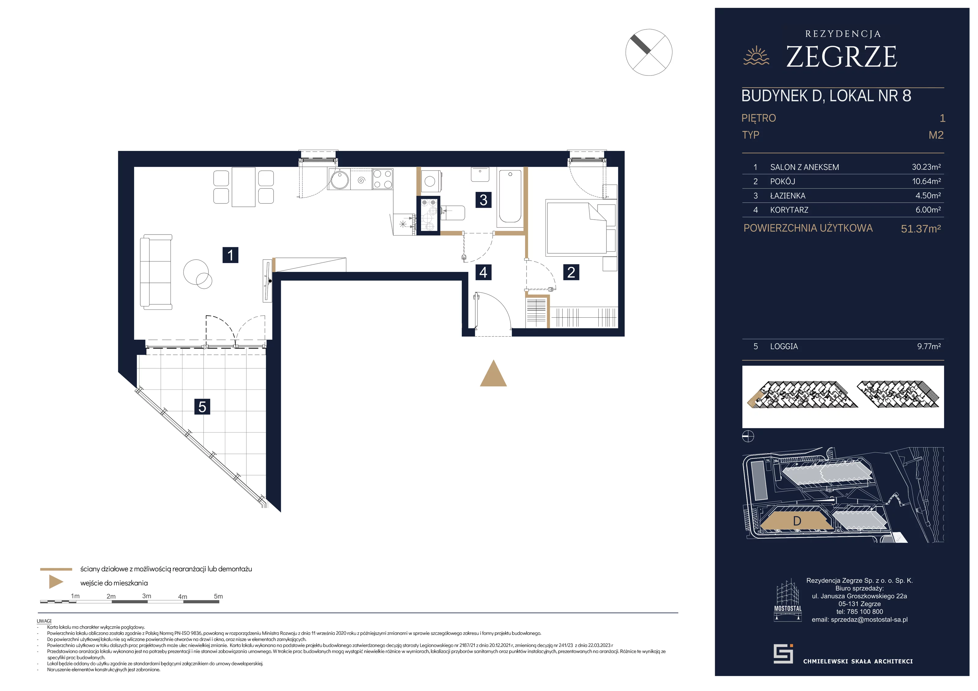 2 pokoje, mieszkanie 51,37 m², piętro 1, oferta nr D-A08, Rezydencja Zegrze III, Zegrze, ul. Groszkowskiego 22A