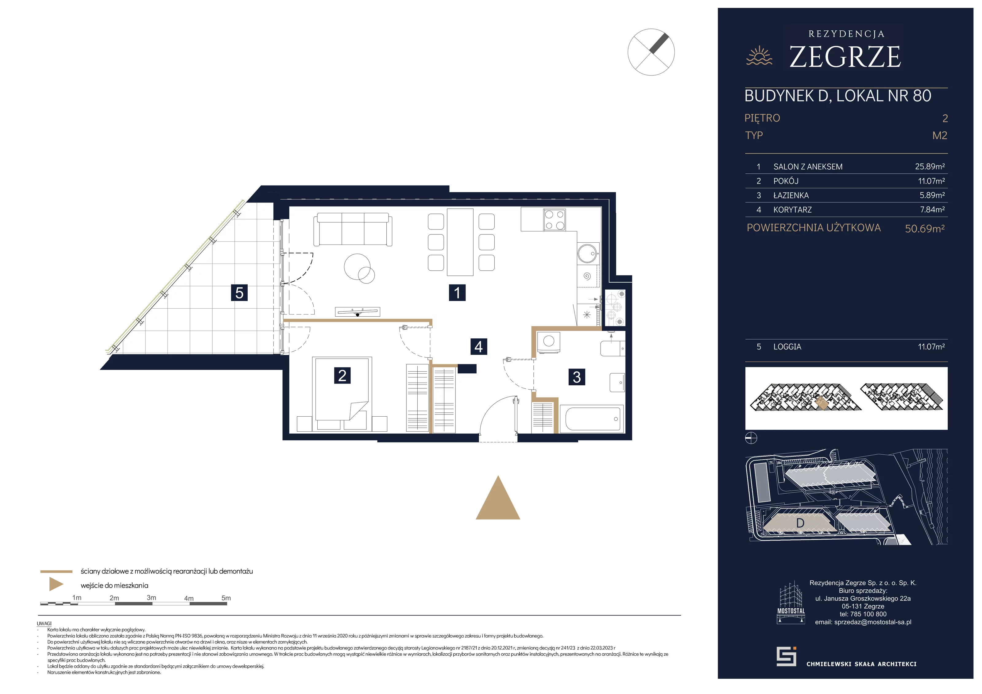 2 pokoje, mieszkanie 50,69 m², piętro 2, oferta nr D-C80, Rezydencja Zegrze III, Zegrze, ul. Groszkowskiego 22A