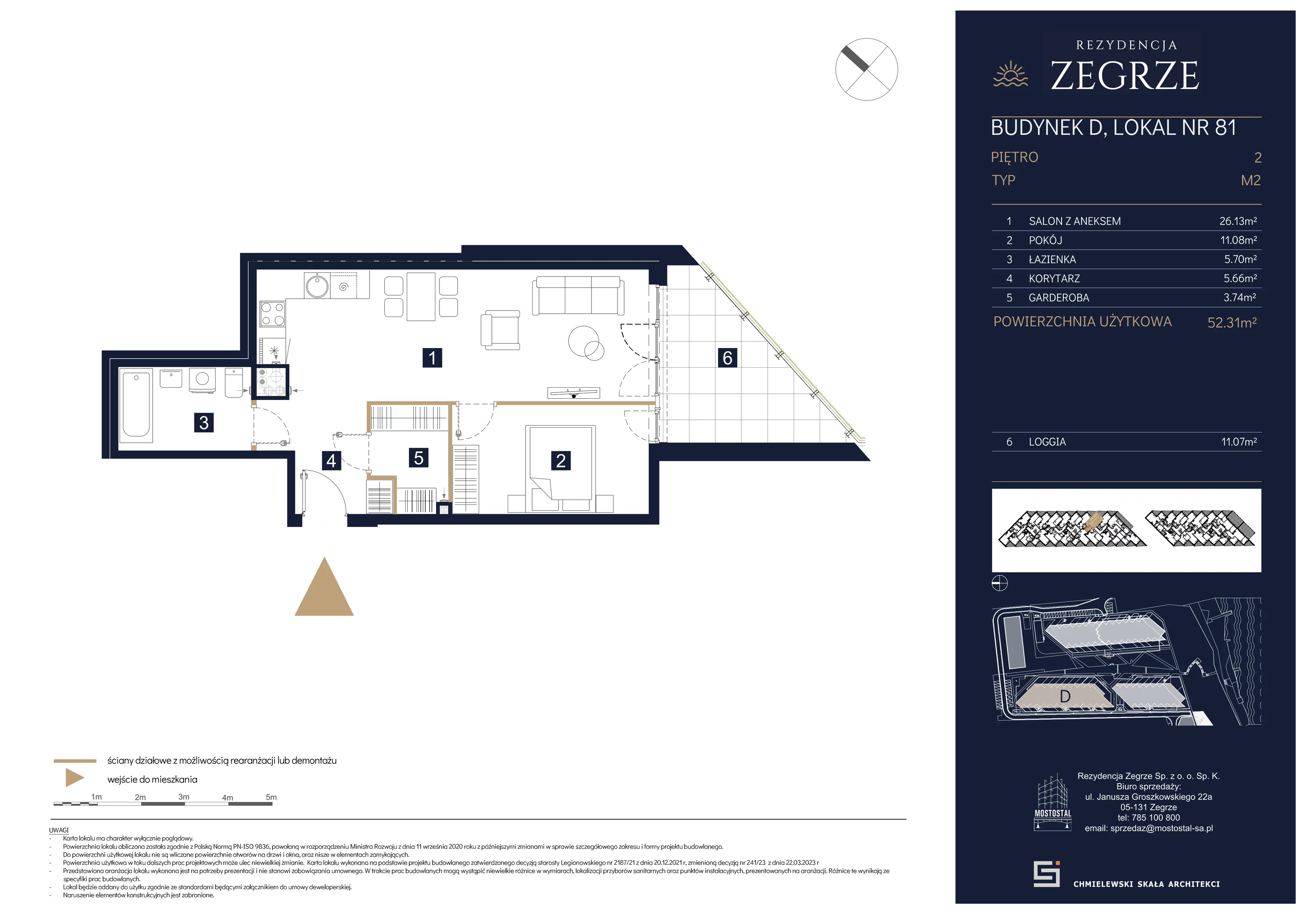 2 pokoje, mieszkanie 52,31 m², piętro 2, oferta nr D-C81, Rezydencja Zegrze III, Zegrze, ul. Groszkowskiego 22A
