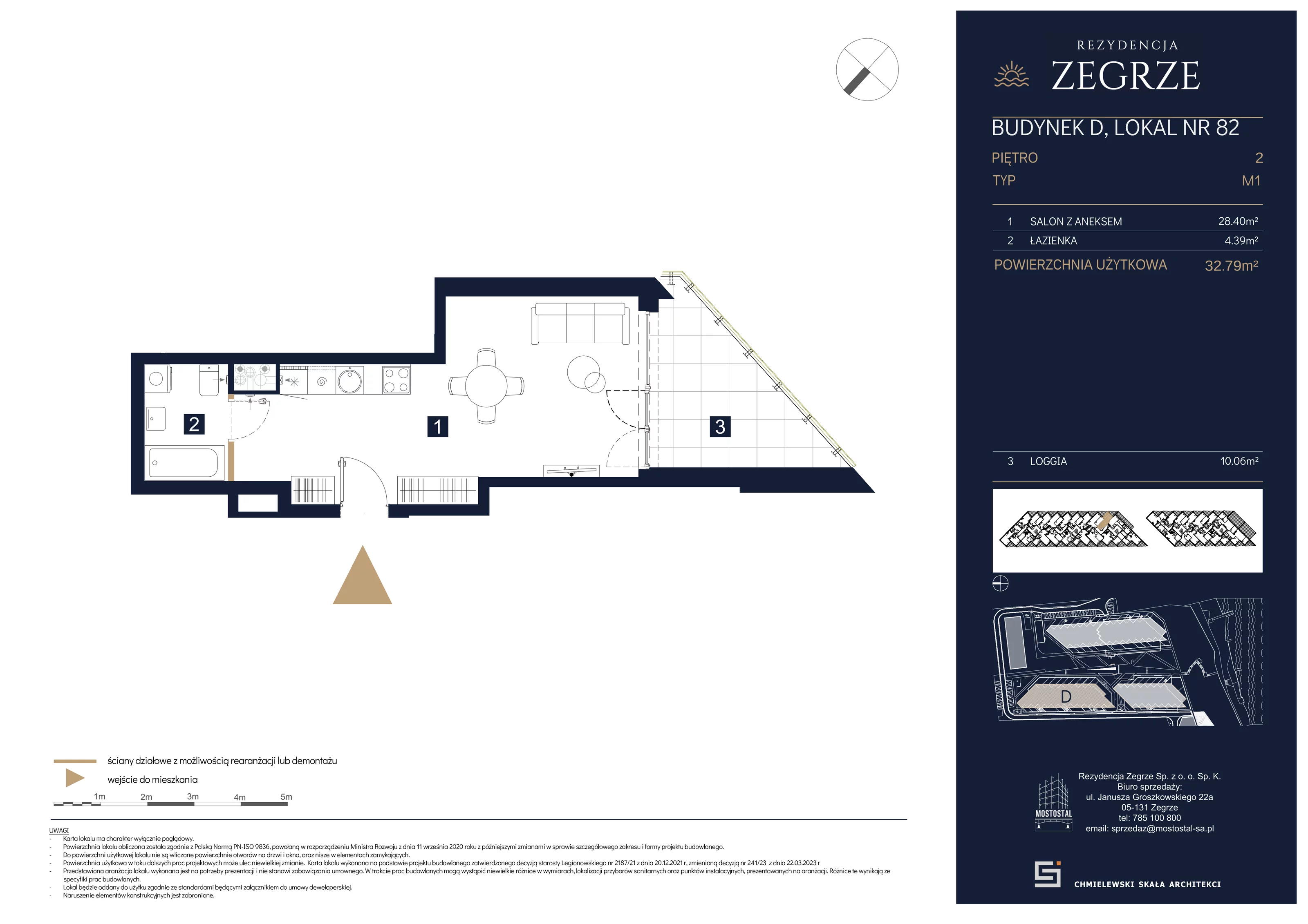 1 pokój, mieszkanie 32,79 m², piętro 2, oferta nr D-C82, Rezydencja Zegrze III, Zegrze, ul. Groszkowskiego 22A