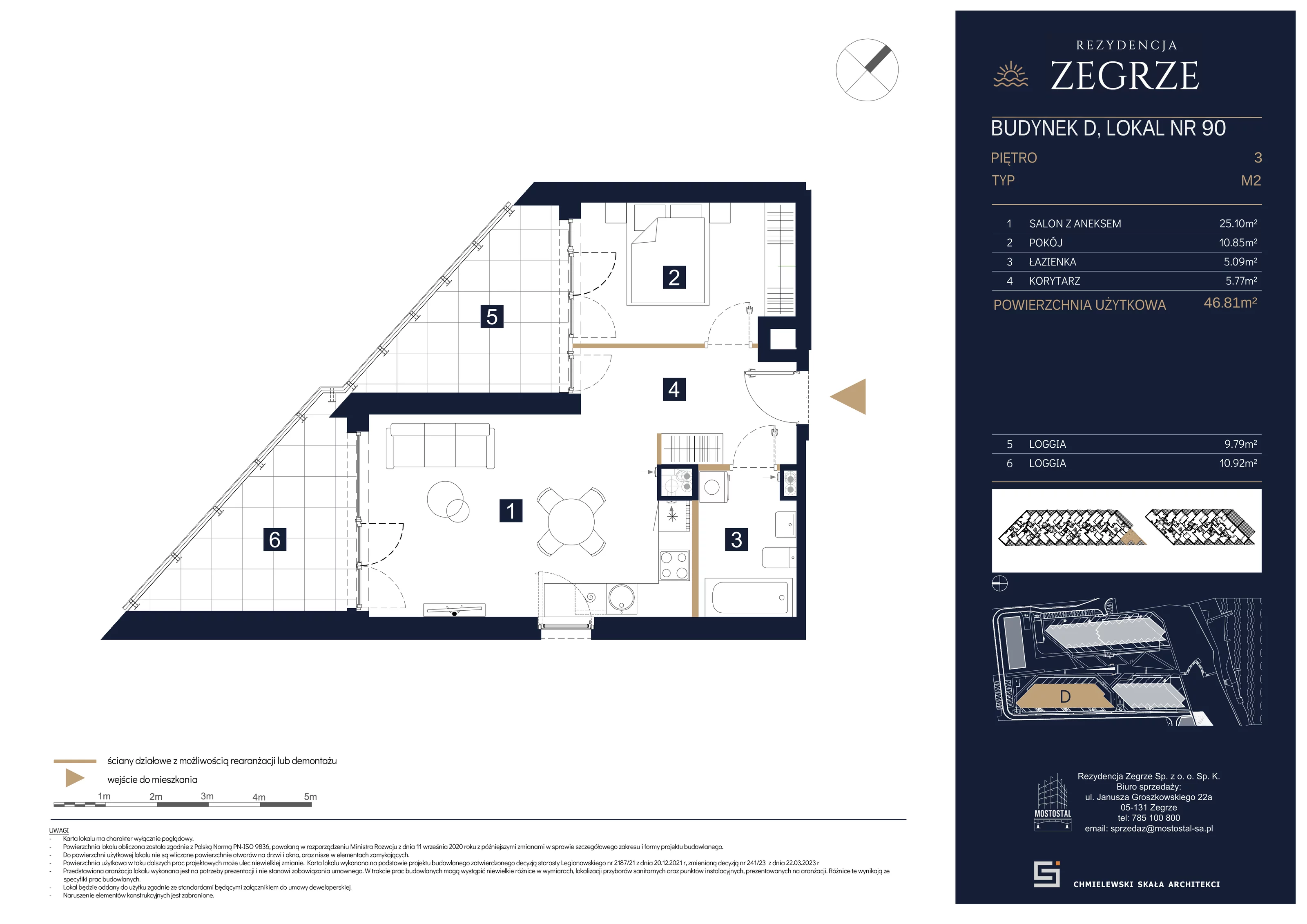 2 pokoje, mieszkanie 46,81 m², piętro 3, oferta nr D-C90, Rezydencja Zegrze III, Zegrze, ul. Groszkowskiego 22A