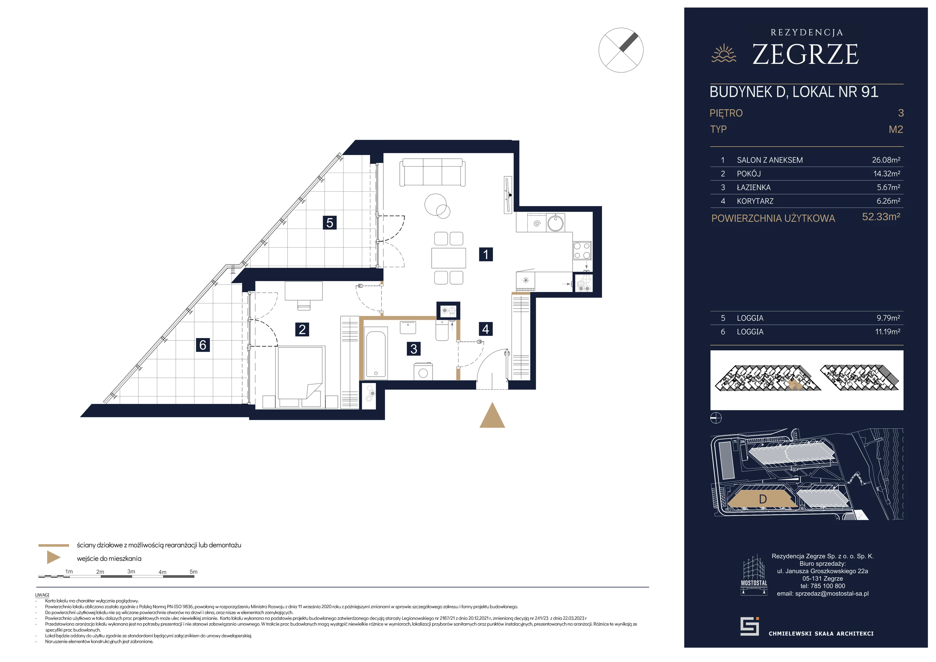 2 pokoje, mieszkanie 52,33 m², piętro 3, oferta nr D-C91, Rezydencja Zegrze III, Zegrze, ul. Groszkowskiego 22A