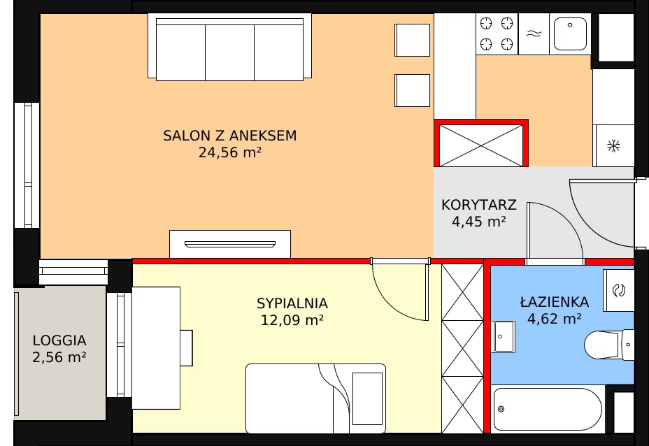 2 pokoje, mieszkanie 45,72 m², piętro 1, oferta nr A.M1.09, Livin' Praga, Warszawa, Praga Północ, Pelcowizna, ul. A. Kotsisa 2