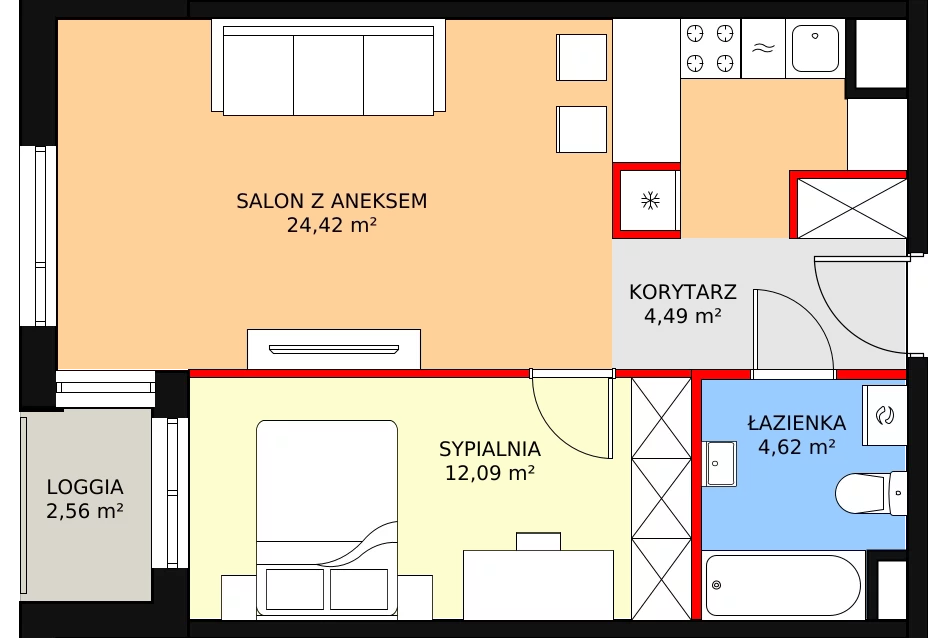 2 pokoje, mieszkanie 45,62 m², piętro 3, oferta nr A.M3.08, Livin' Praga, Warszawa, Praga Północ, Pelcowizna, ul. A. Kotsisa 2