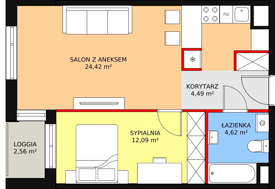 2 pokoje, mieszkanie 45,62 m², piętro 4, oferta nr A.M4.08, Livin' Praga, Warszawa, Praga Północ, Pelcowizna, ul. A. Kotsisa 2