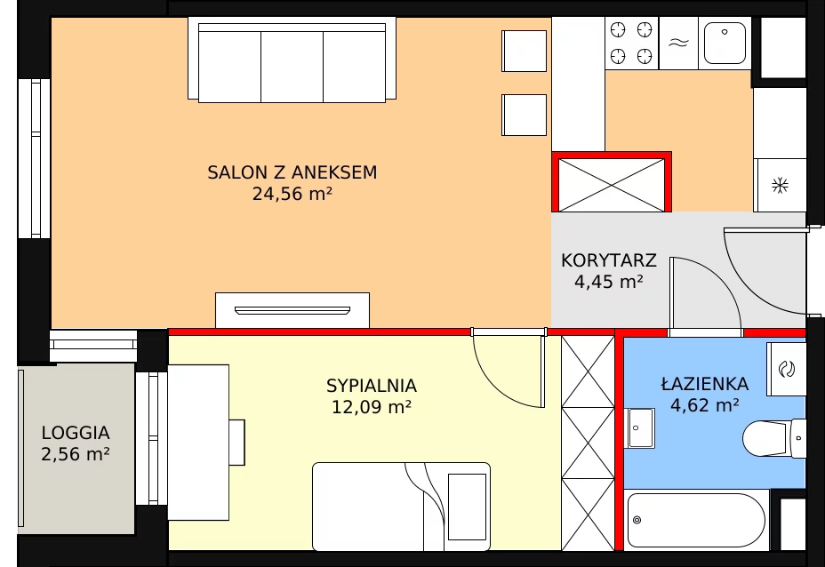 2 pokoje, mieszkanie 45,72 m², piętro 5, oferta nr A.M5.09, Livin' Praga, Warszawa, Praga Północ, Pelcowizna, ul. A. Kotsisa 2