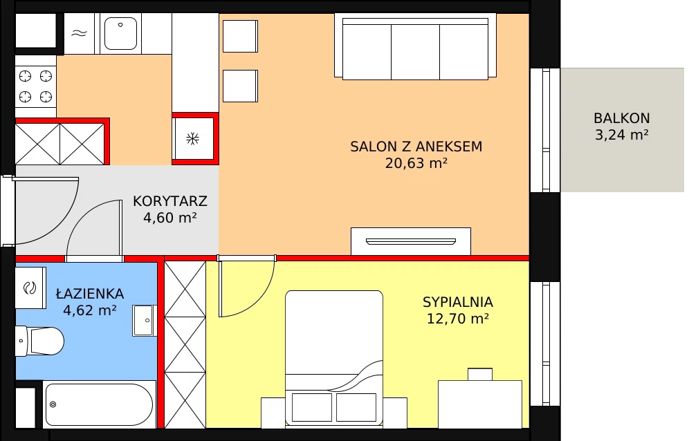 2 pokoje, mieszkanie 42,55 m², piętro 7, oferta nr A.M7.02, Livin' Praga, Warszawa, Praga Północ, Pelcowizna, ul. A. Kotsisa 2