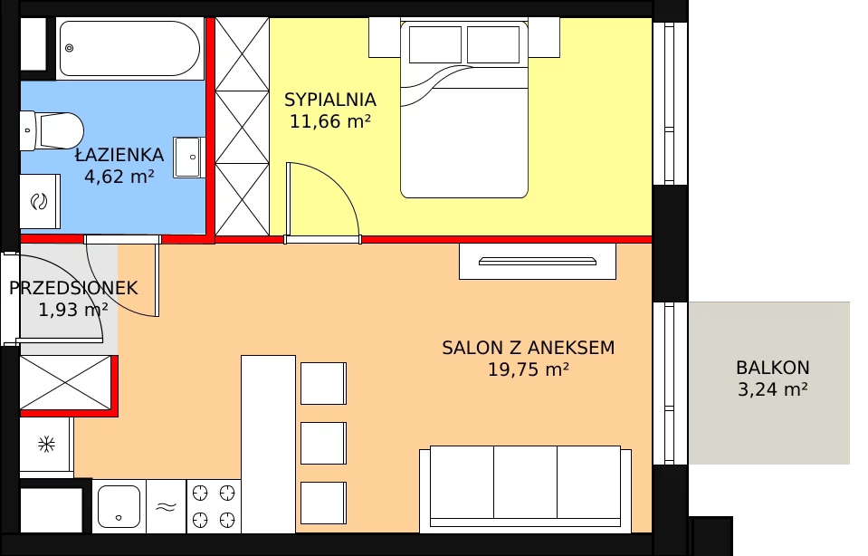 2 pokoje, mieszkanie 37,96 m², piętro 7, oferta nr A.M7.13, Livin' Praga, Warszawa, Praga Północ, Pelcowizna, ul. A. Kotsisa 2